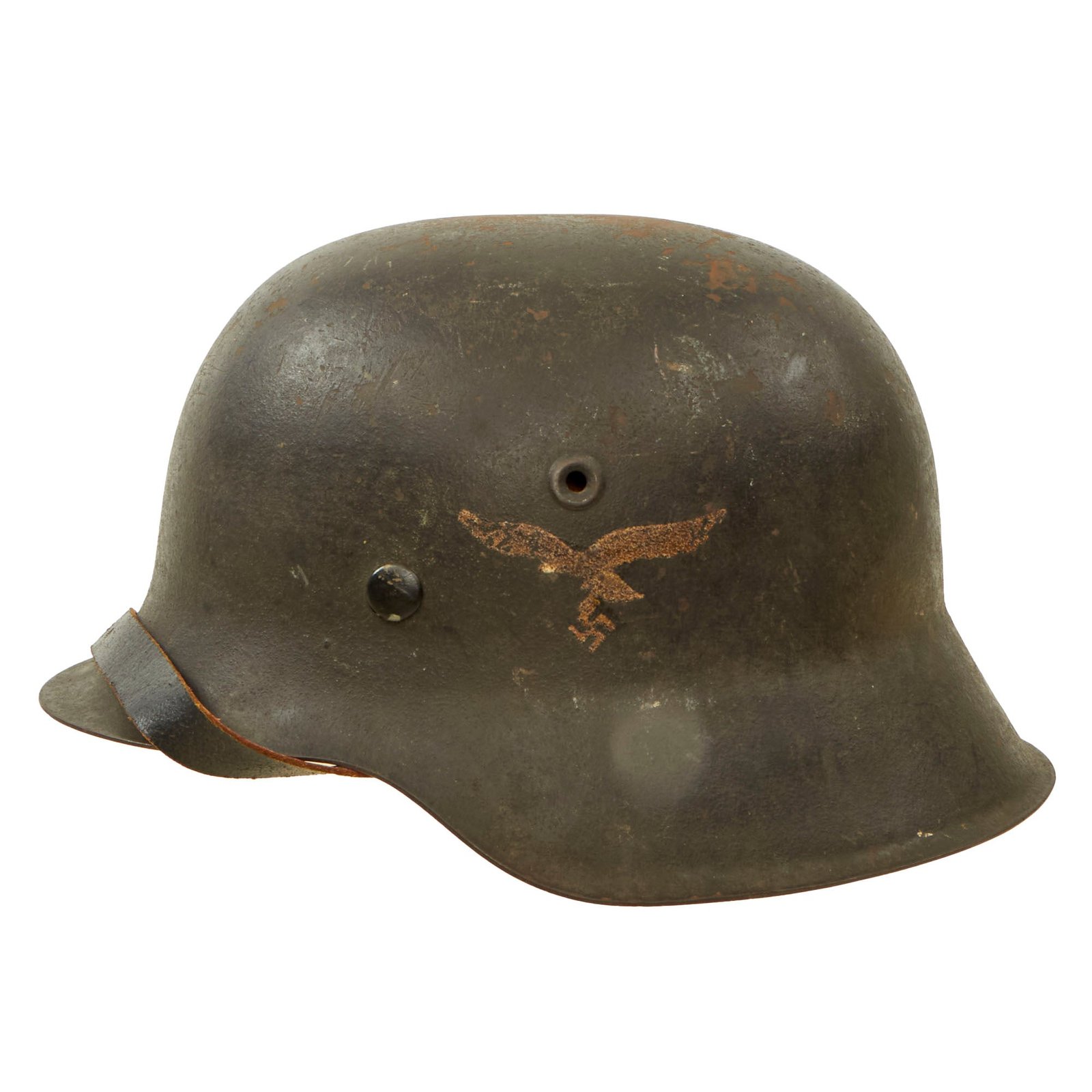 Buy Original German WWII Luftwaffe M42 Single Decal Helmet with 1942 Dated 55cm Liner and Chinstrap - Stamped NS62 | Original Firearms Antique For Sale