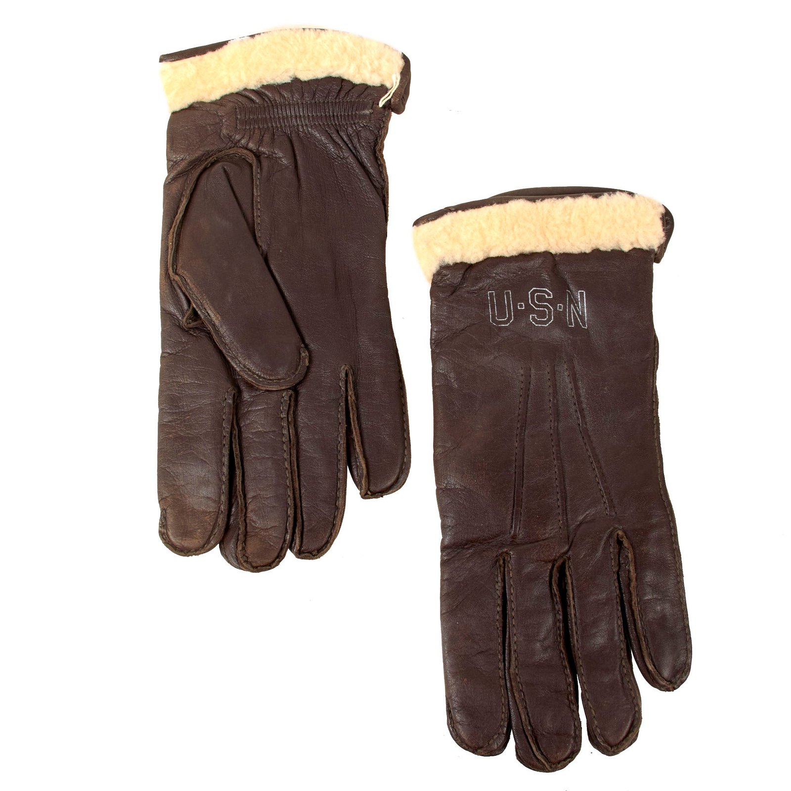 Buy Original U.S. WWII Navy USN Pilot’s Leather Flight Gloves Type M-387G - Size 9½ | Original Firearms Antique For Sale