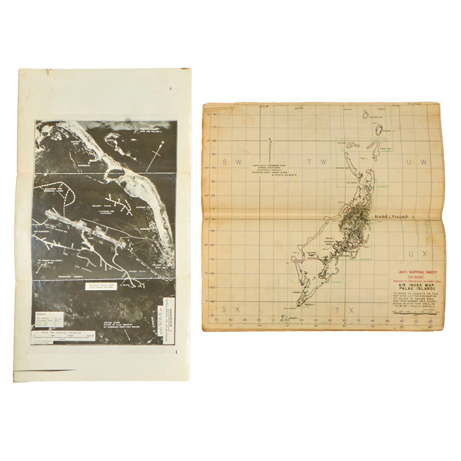 Buy Original U.S. WWII Top Secret Peleliu Island Intelligence Map Group with Period Annotations - Compiled by the 64th Engineer Topographical Battalion | Original Firearms Antique For Sale