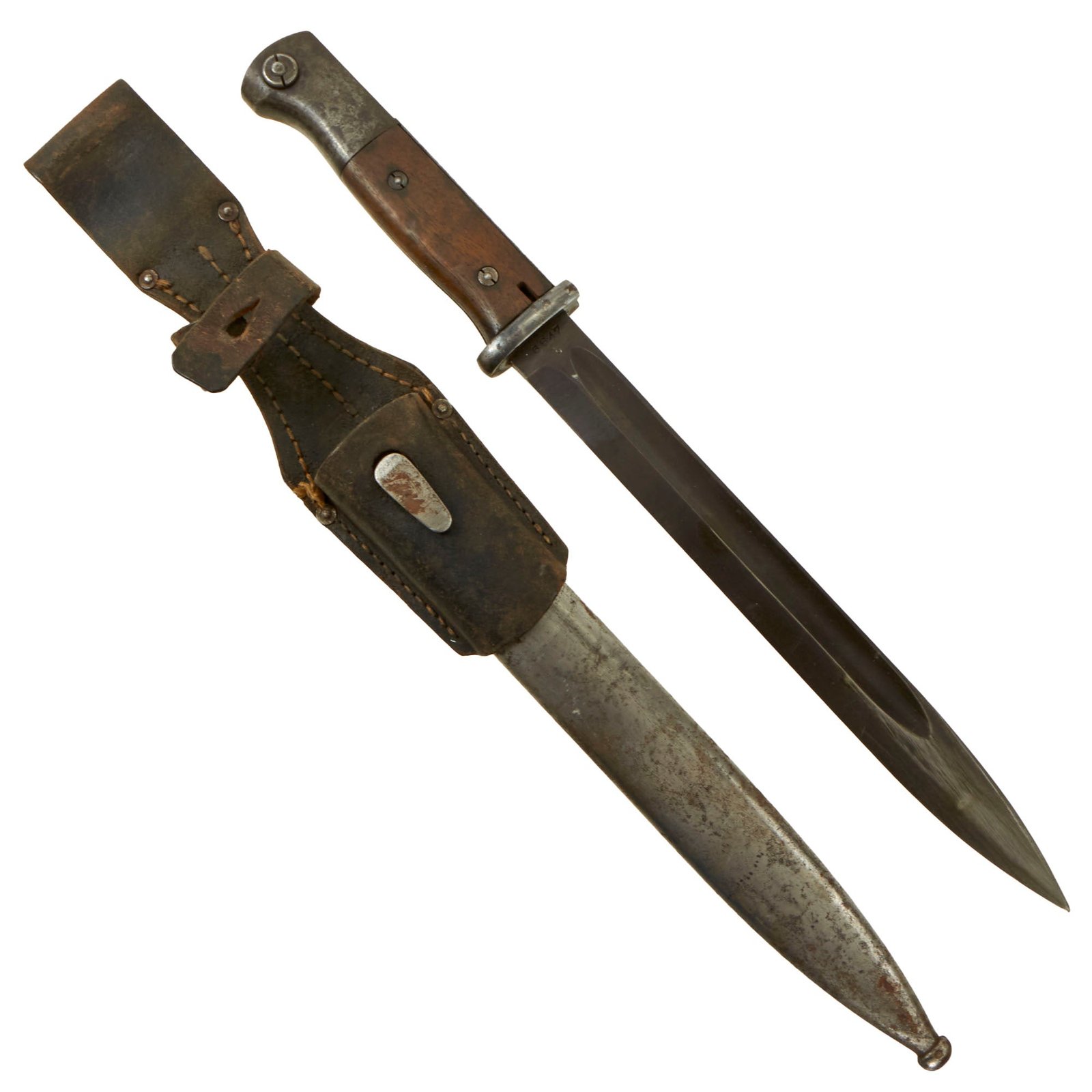 Buy Original German WWII 98k 1942 dated Bayonet by Berg and Co. with Scabbard & Frog - Matching Serial 6847 b | Original Firearms Antique For Sale