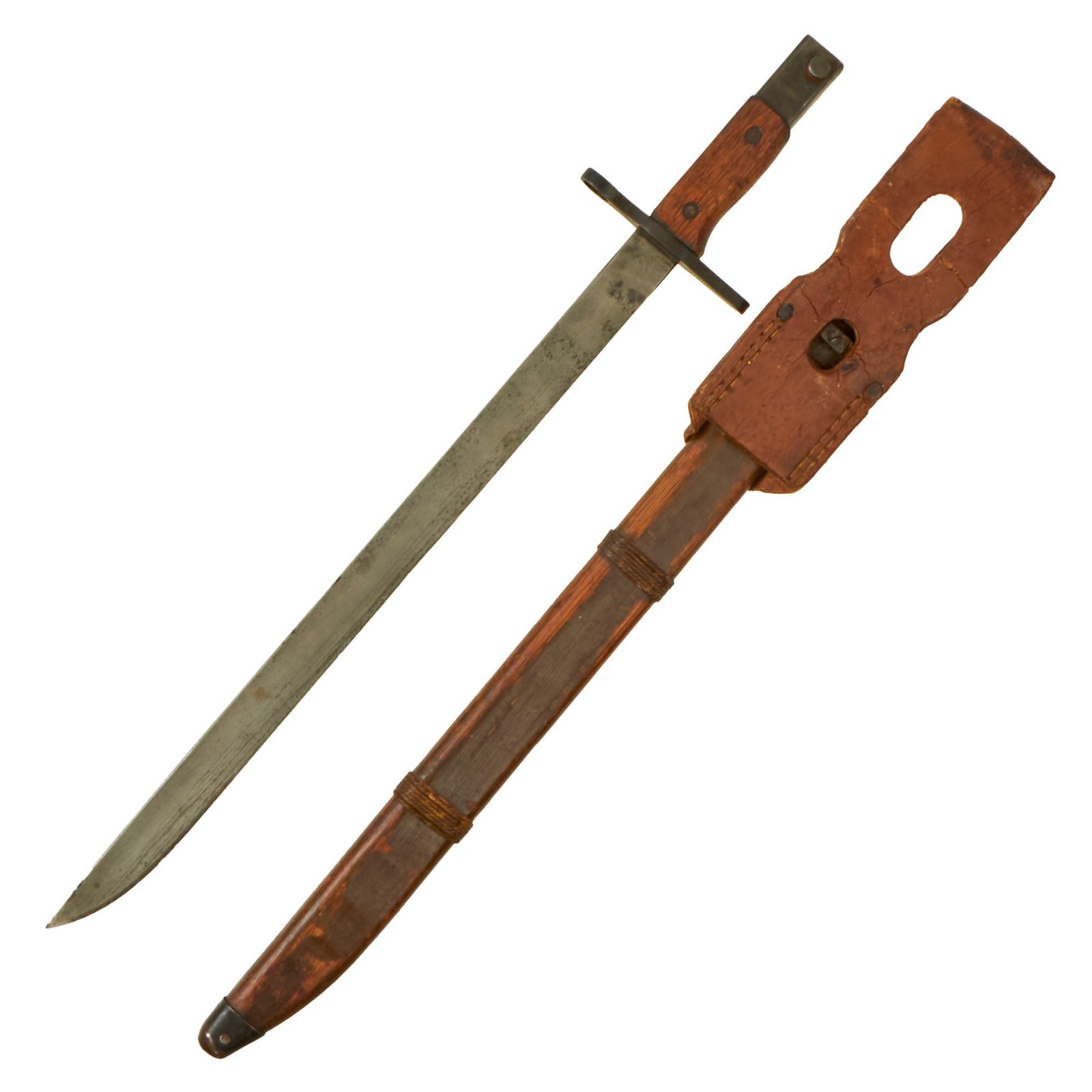 Buy Original Japanese Late WWII Arisaka Type 30 Last Ditch Bayonet with Wood Scabbard and Rubberized Canvas Frog by Toyoda Automatic Loom | Original Firearms Antique For Sale