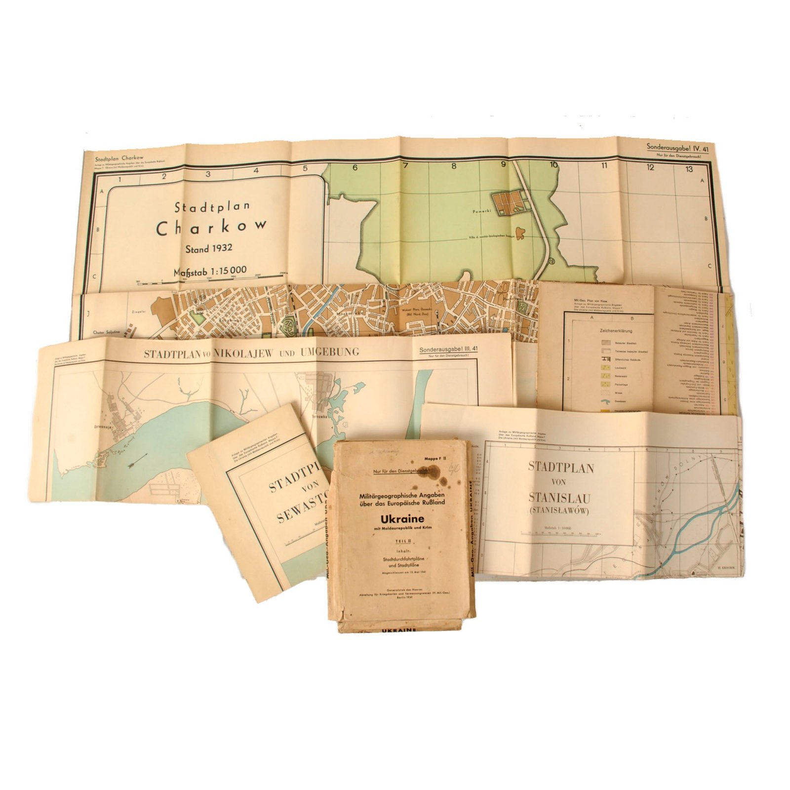 Original German WWII Set of 5 Maps of Military Geographical Information on European Russia / Ukraine including Kiev and Sevastopol - Marked to Artillerie-Regiment 74 - Dated 1941