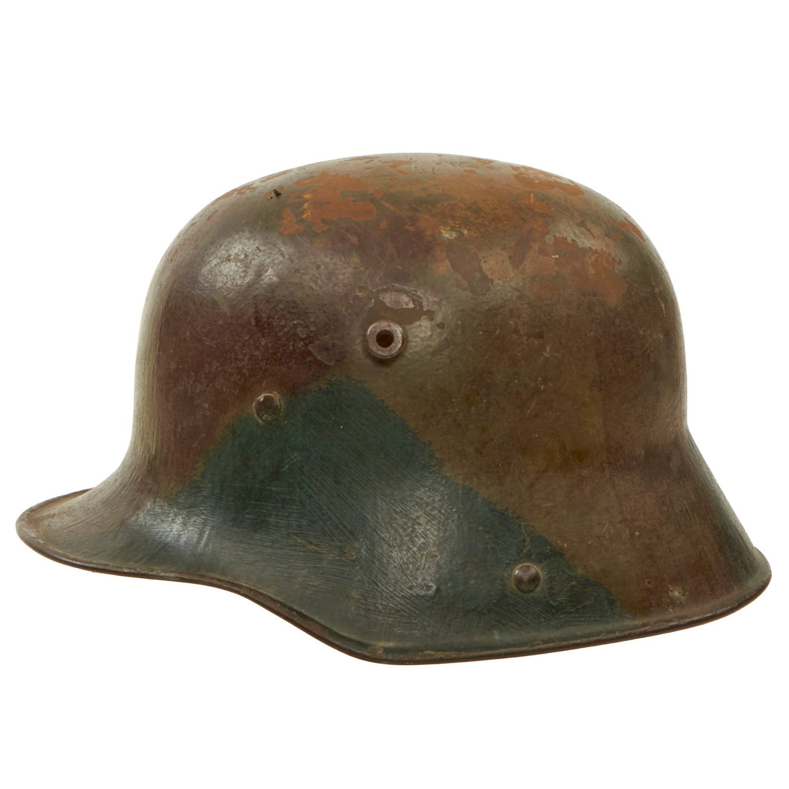 Buy Original Imperial German WWI M16 Stahlhelm Helmet Shell with Panel Camouflage Paint & M17 Liner Band - Marked TJ66 | Original Firearms Antique For Sale