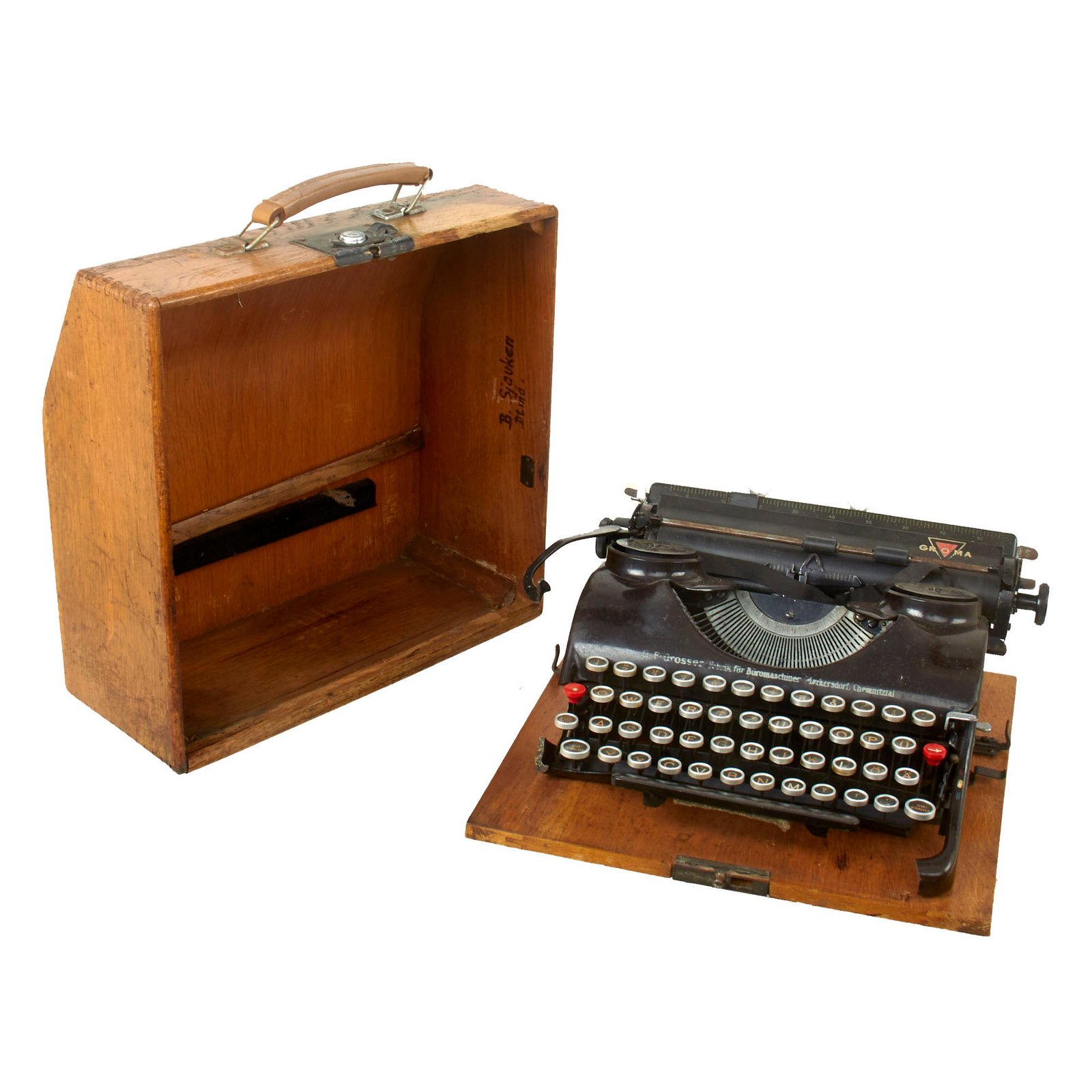 Buy Original German WWII Rare 1943 Produced SS Groma Model T Typewriter by G.F. Grosser Fabrik für Büromaschinen Serial 242721 in Case | Original Firearms Antique For Sale