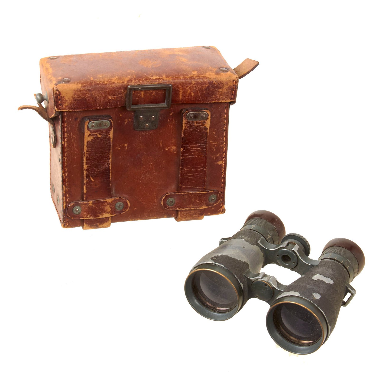 Original Imperial German WWI Fernglas 08 Binoculars by Emil Busch with Leather Case - Dated 1917