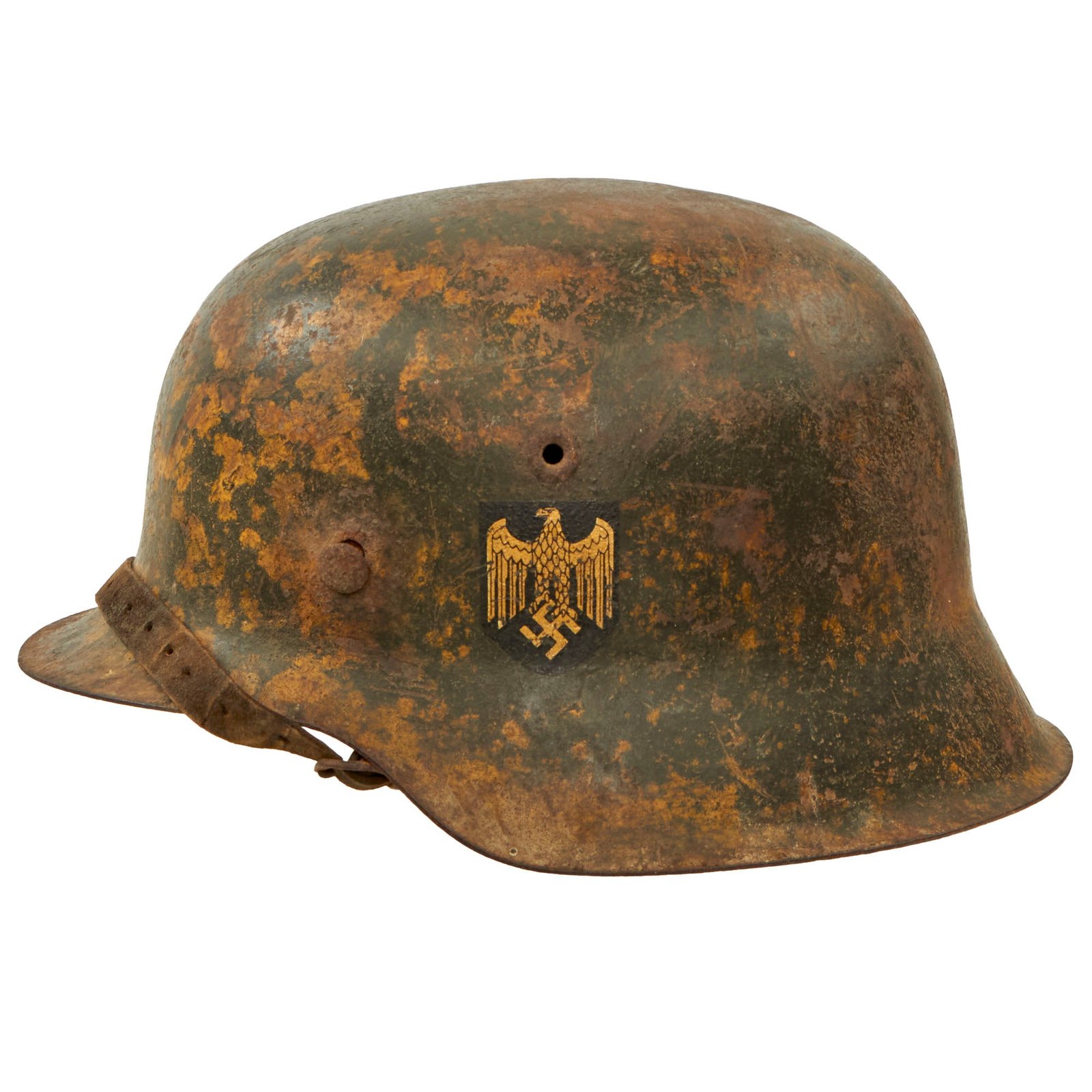 Buy Original German WWII M42 Heer Army Single Decal Camouflage Helmet with 59cm Liner & Chinstrap - stamped ckl66 | Original Firearms Antique For Sale