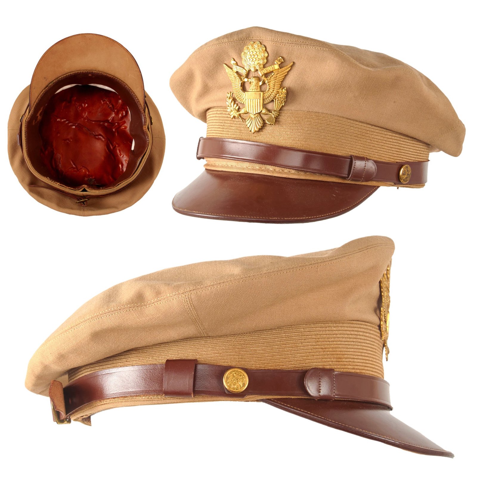 Original U.S. WWII USAAF Named Summerweight Tan Crusher Cap with Philadelphia Quartermaster Depot Stamp - E.T. Cainer - Size 7 ¼