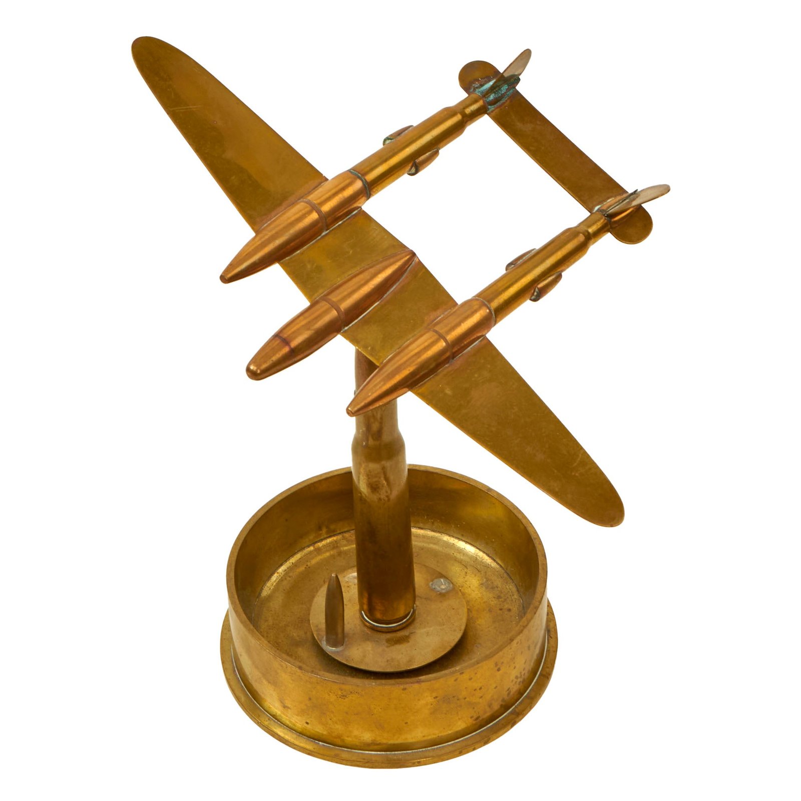Buy Original U.S. WWII P-38 Lightning Trench Art Brass Ashtray - Shell Dated 1942 | Original Firearms Antique For Sale