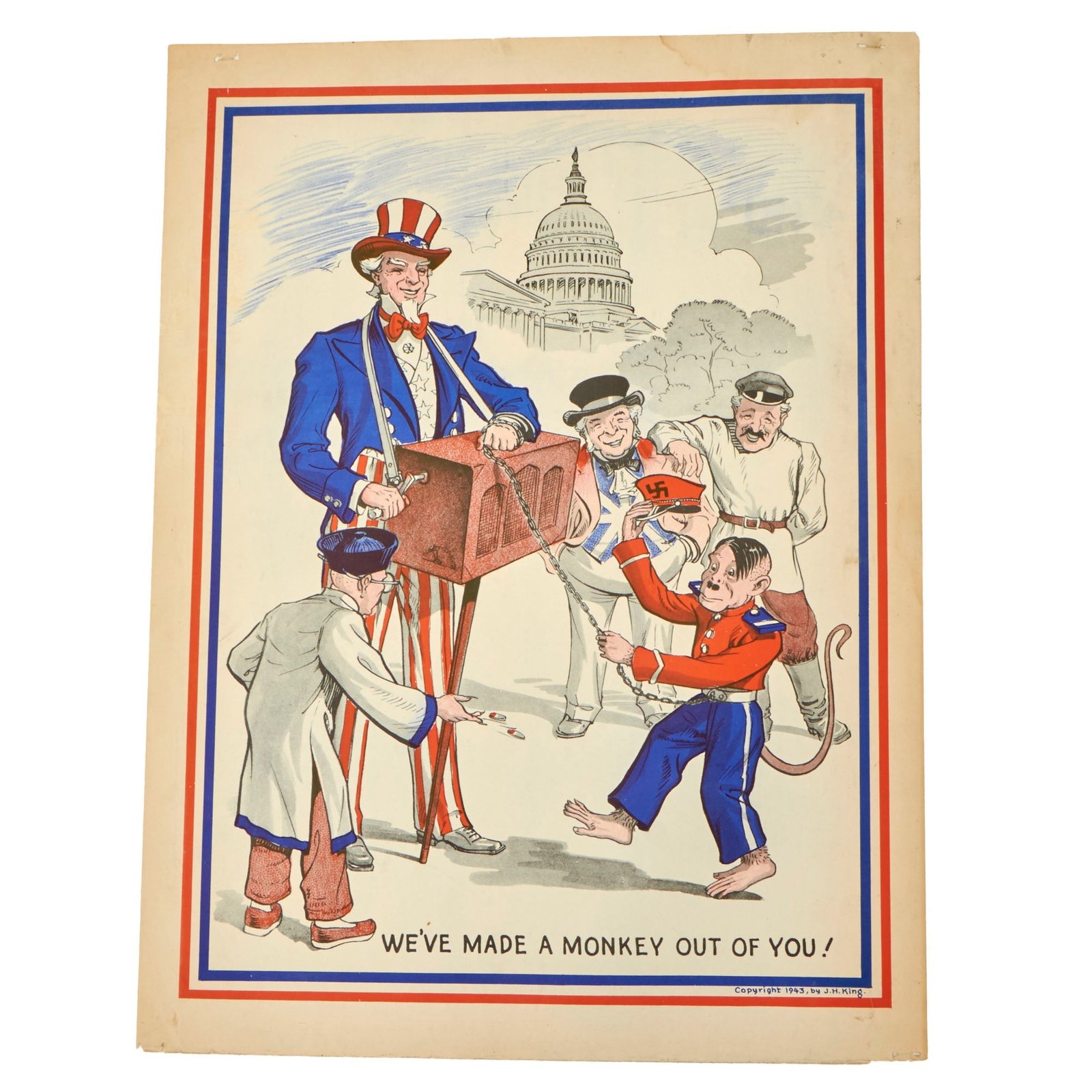Buy Original U.S. WWII Government Printing Office “We’ve Made A Monkey Out Of You” Propaganda Poster With Artwork by J.H. King - 15 x 20” | Original Firearms Antique For Sale