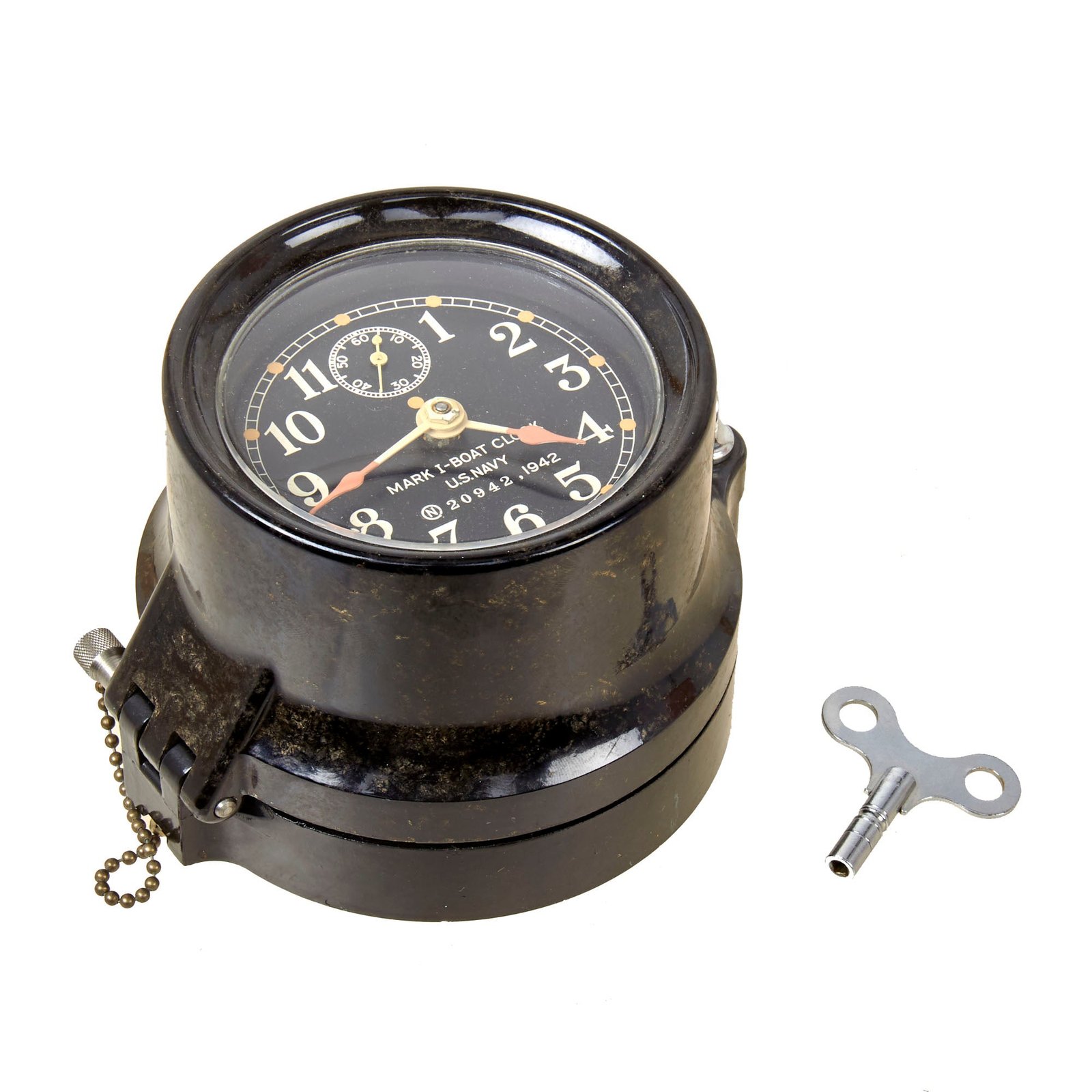 Buy Original WWII U.S. Navy Type Mark I Boat Clock by Seth Thomas with Winding Key - Dated 1942 - Fully Functional | Original Firearms Antique For Sale