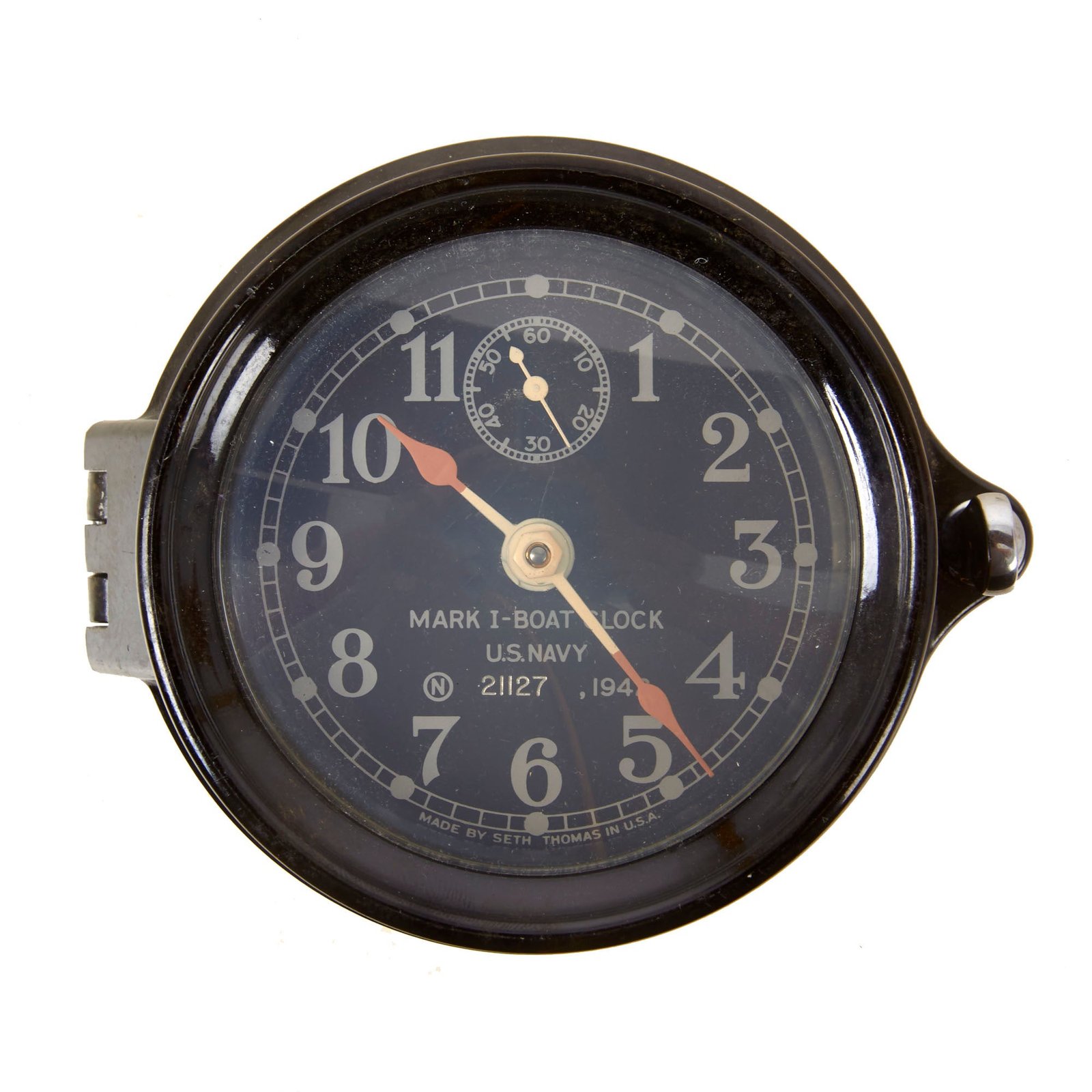 Buy Original WWII U.S. Navy Type Mark I Boat Clock by Seth Thomas with Winding Key - Dated 1942 - Fully Functional | Original Firearms Antique For Sale