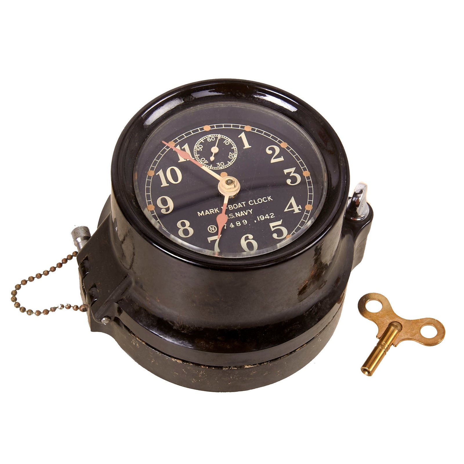 Buy Original WWII U.S. Navy Type Mark I Boat Clock by Seth Thomas with Winding Key - Dated 1942 - Fully Functional | Original Firearms Antique For Sale