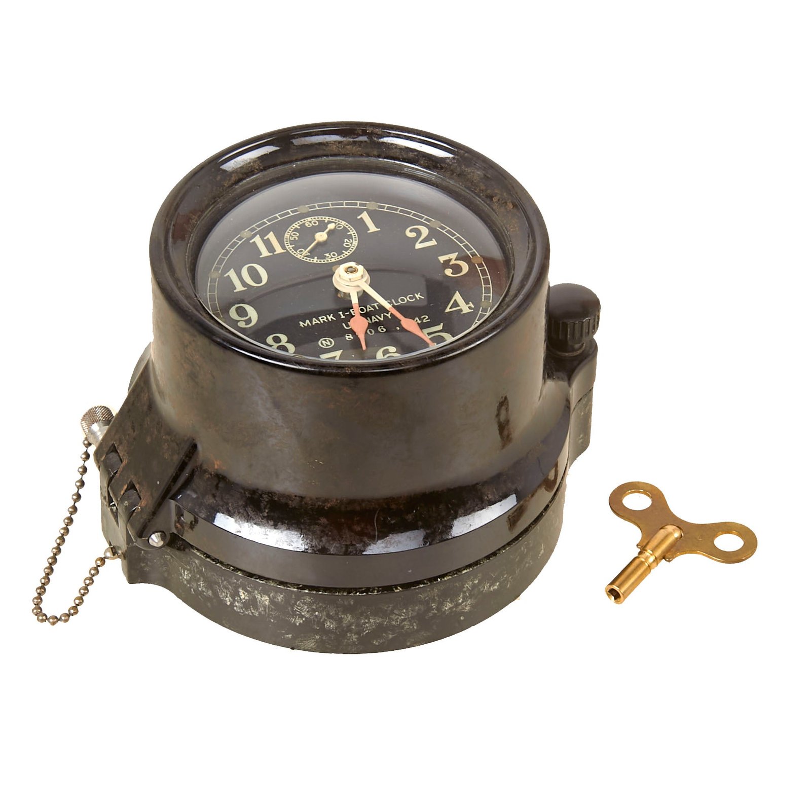 Buy Original WWII U.S. Navy Type Mark I Boat Clock by Seth Thomas with Winding Key - Dated 1942 - Fully Functional | Original Firearms Antique For Sale