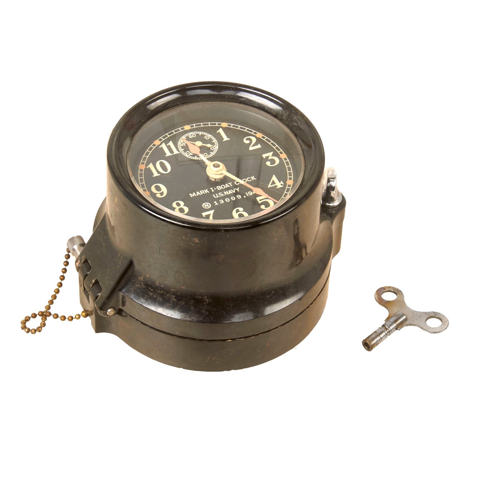 Buy Original WWII U.S. Navy Type Mark I Boat Clock by Seth Thomas with Winding Key - Dated 1941 - Fully Functional | Original Firearms Antique For Sale