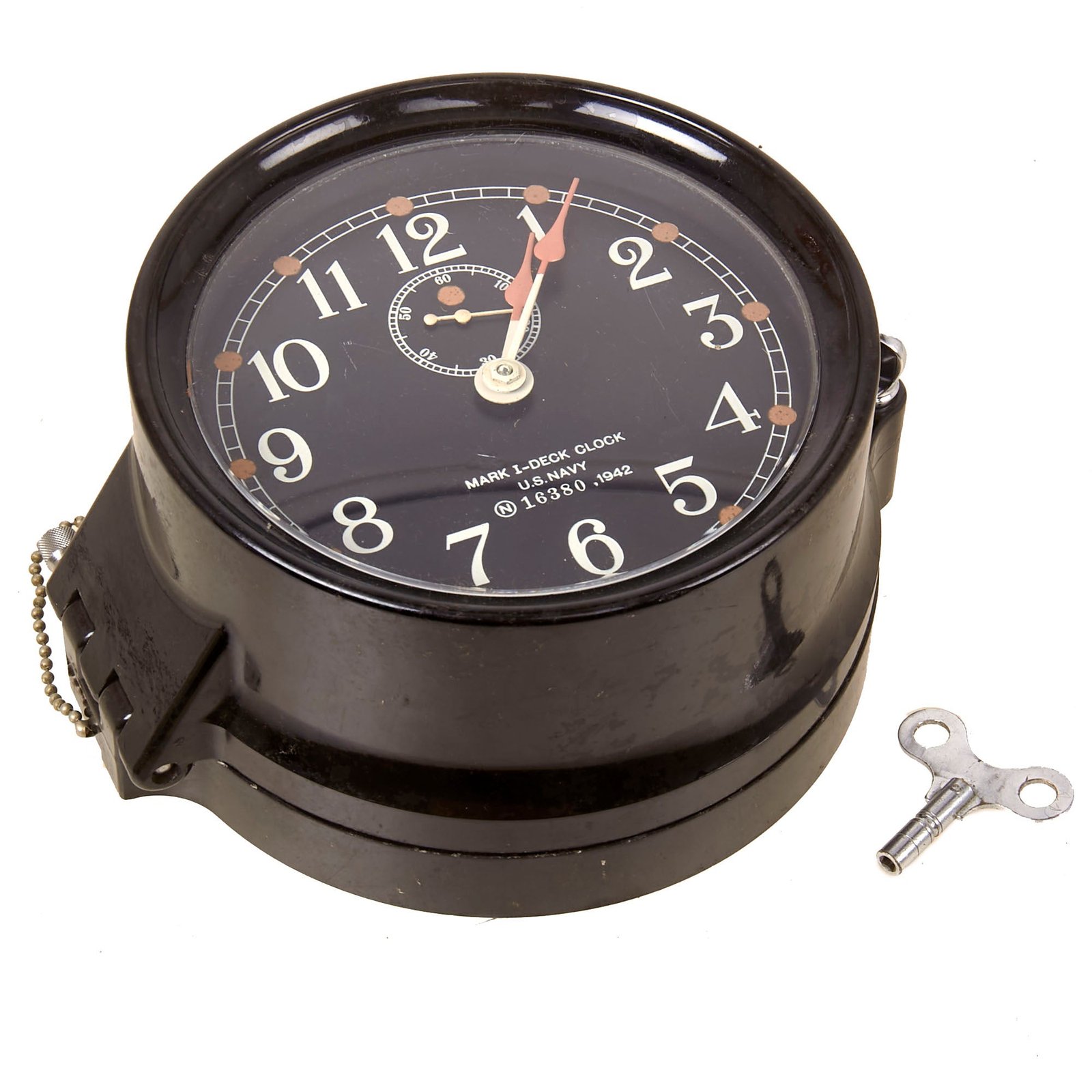 Buy Original WWII U.S. Navy Type Mark I Deck Clock by Seth Thomas With Winding Key ; Dated 1942 - Fully Functional | Original Firearms Antique For Sale