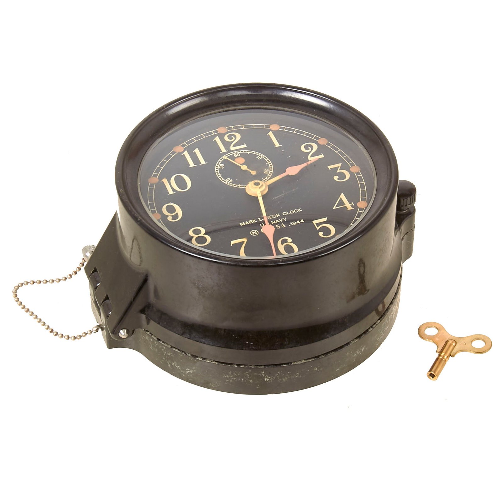 Buy Original WWII U.S. Navy Type Mark I Deck Clock by Seth Thomas With Winding Key ; Dated 1944 - Fully Functional | Original Firearms Antique For Sale