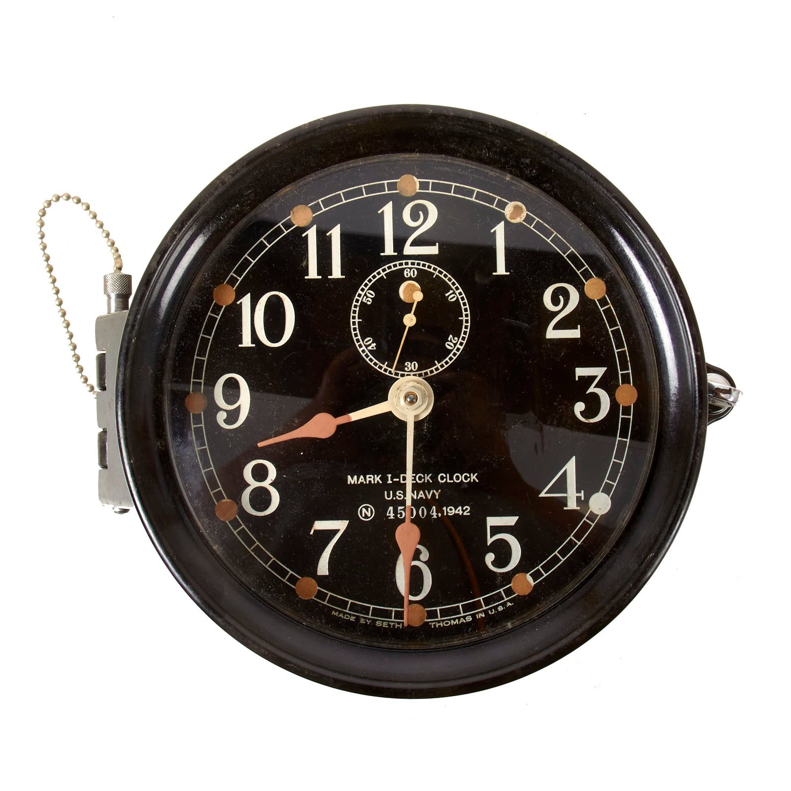 Buy Original WWII U.S. Navy Type Mark I Deck Clock by Seth Thomas With Winding Key ; Dated 1942 - Fully Functional | Original Firearms Antique For Sale