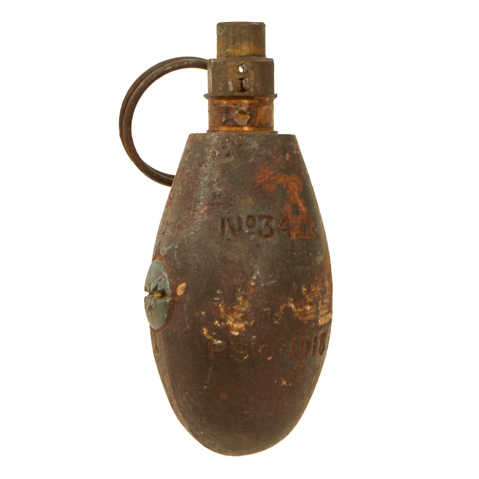 Original British WWI Inert No. 34 “Egg” Grenade With Fuse Assembly & Pin - Dated 1918