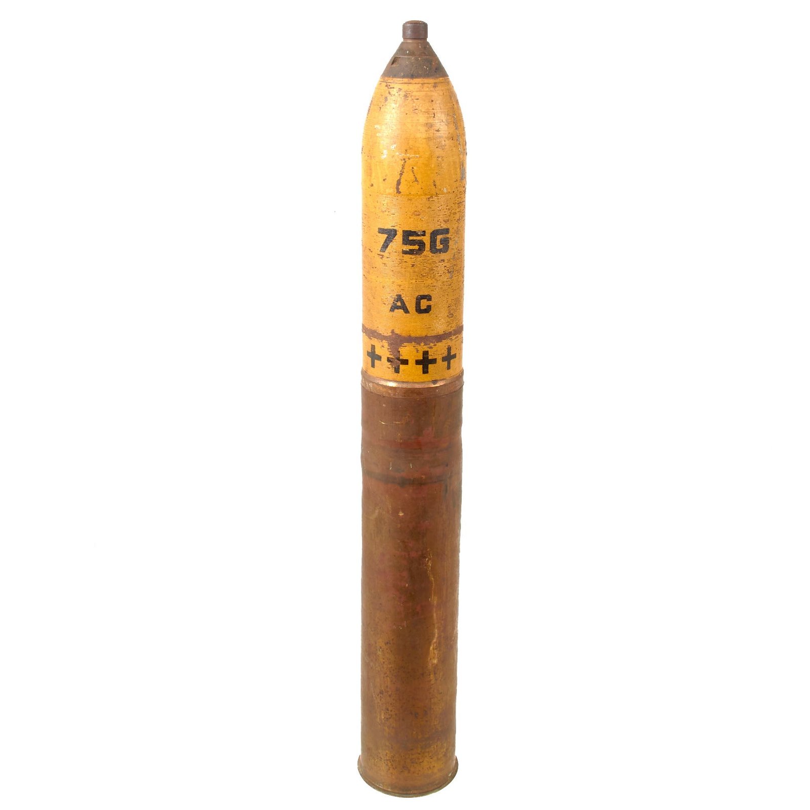 Buy Original U.S. WWI M1916 75mm Field Gun Round With Transit Fuze & Original Projectile Markings - Inert | Original Firearms Antique For Sale