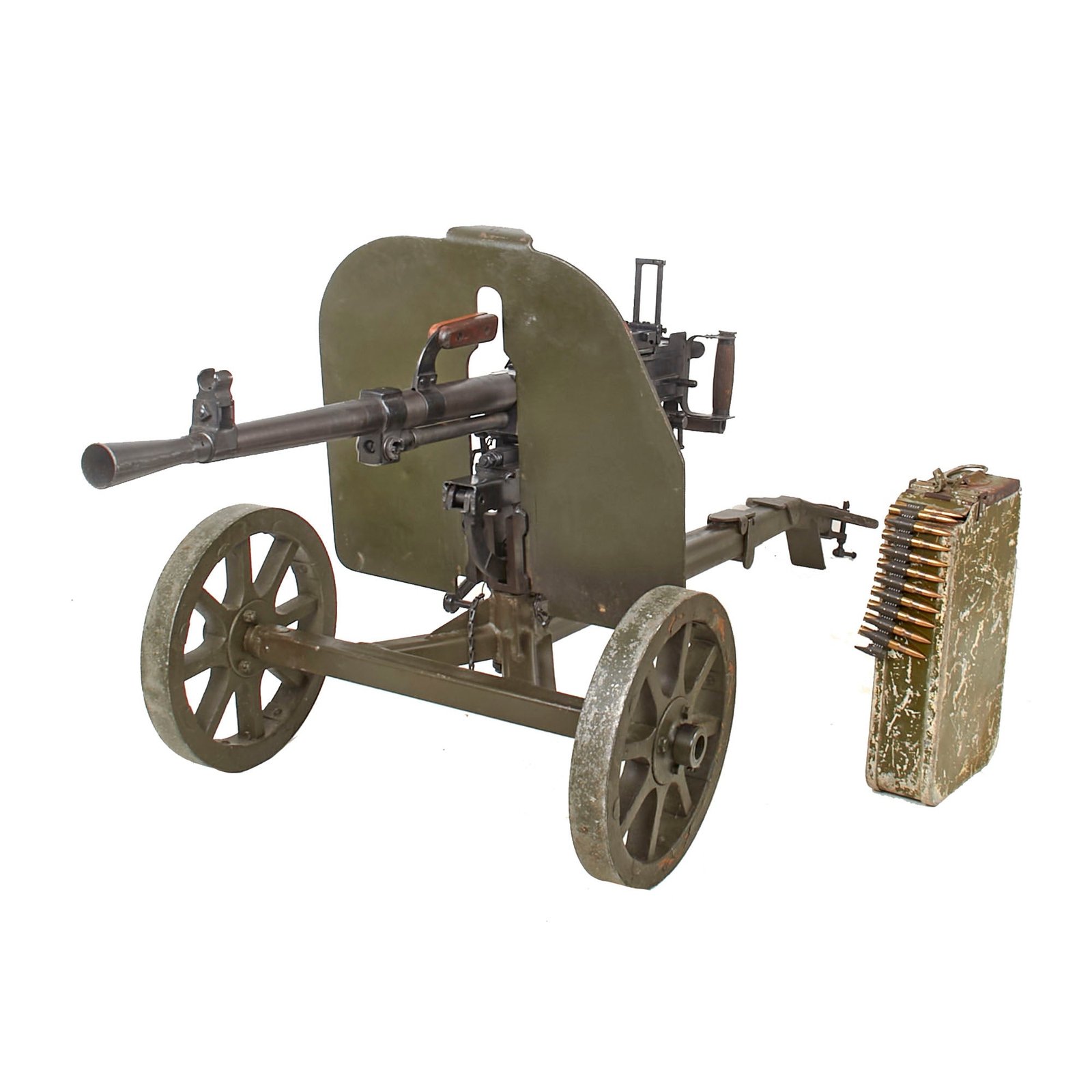 Buy Original Chinese Cold War 1955 Dated Type 53 SG-43 Goryunov Display Machine Gun with Wheeled Mount, Ammo Chest, and Display Ammo Belt | Original Firearms Antique For Sale