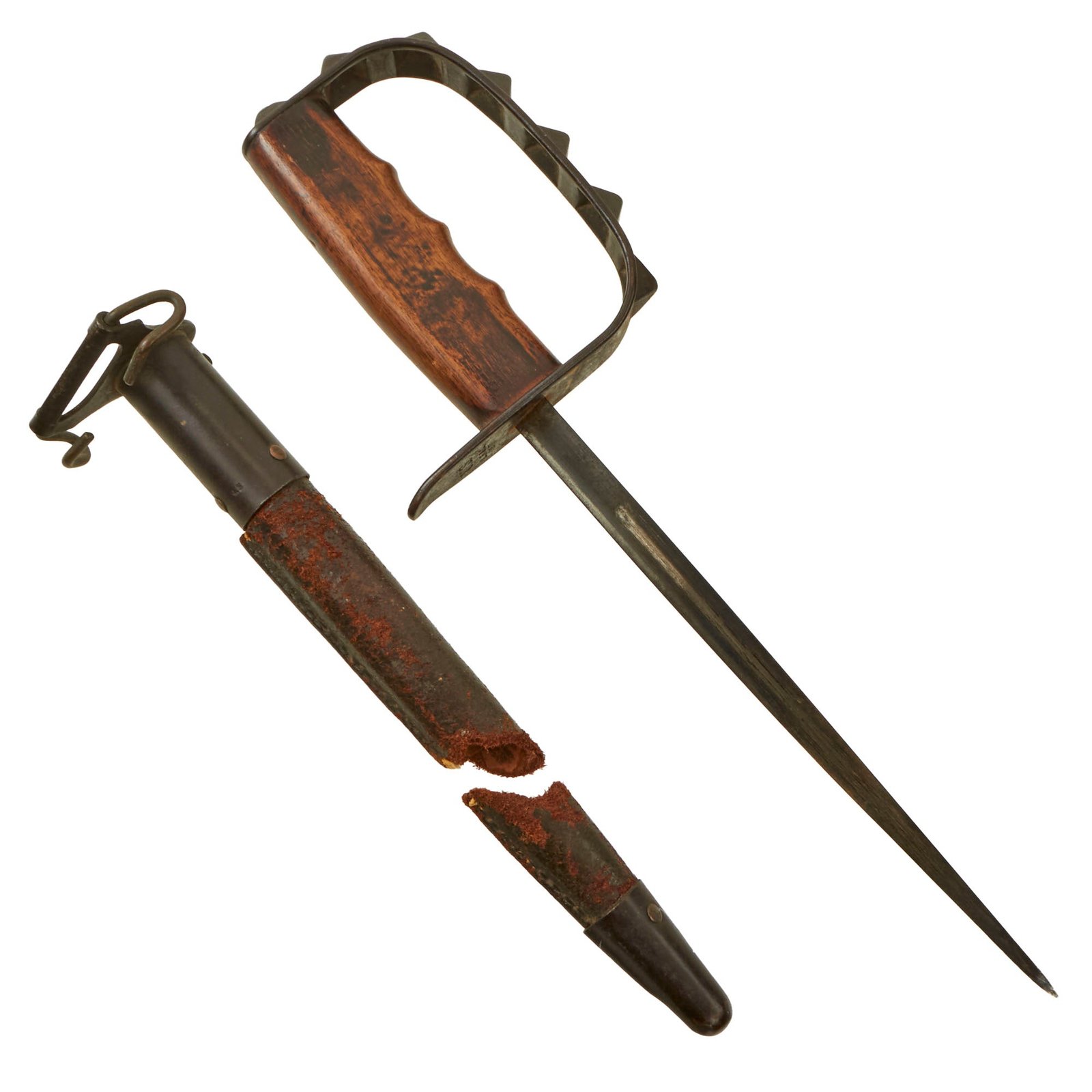 Buy Original U.S. WWI M1917 Knuckle Duster Trench Knife with Original Broken Scabbard | Original Firearms Antique For Sale