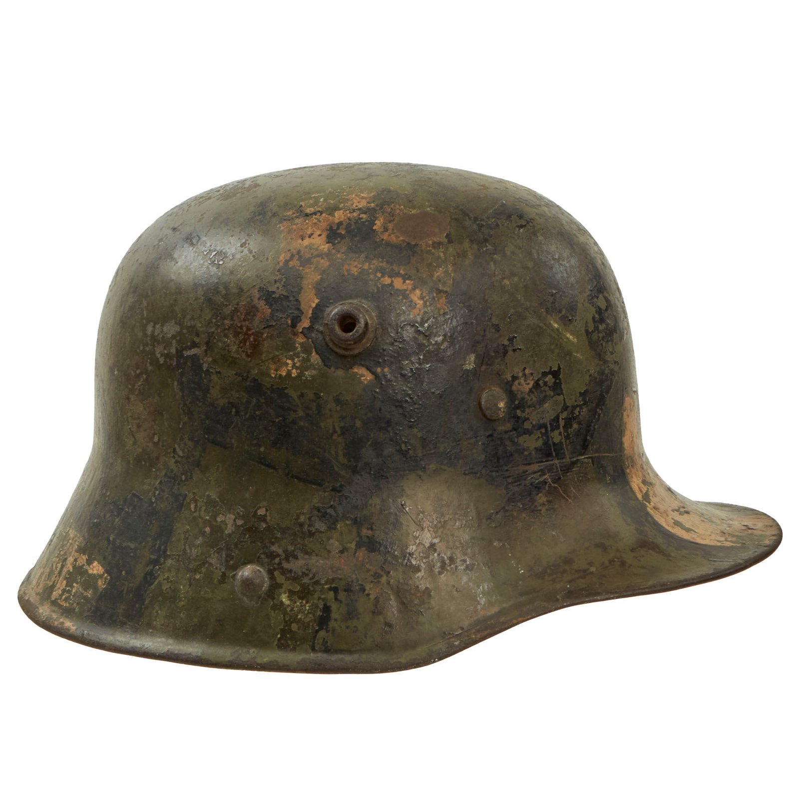 Original Imperial German WWI M16 Stahlhelm Helmet Shell with Panel Camouflage Paint & M17 Liner Band by Gebrüder Bing A.G. - Very Rare Maker
