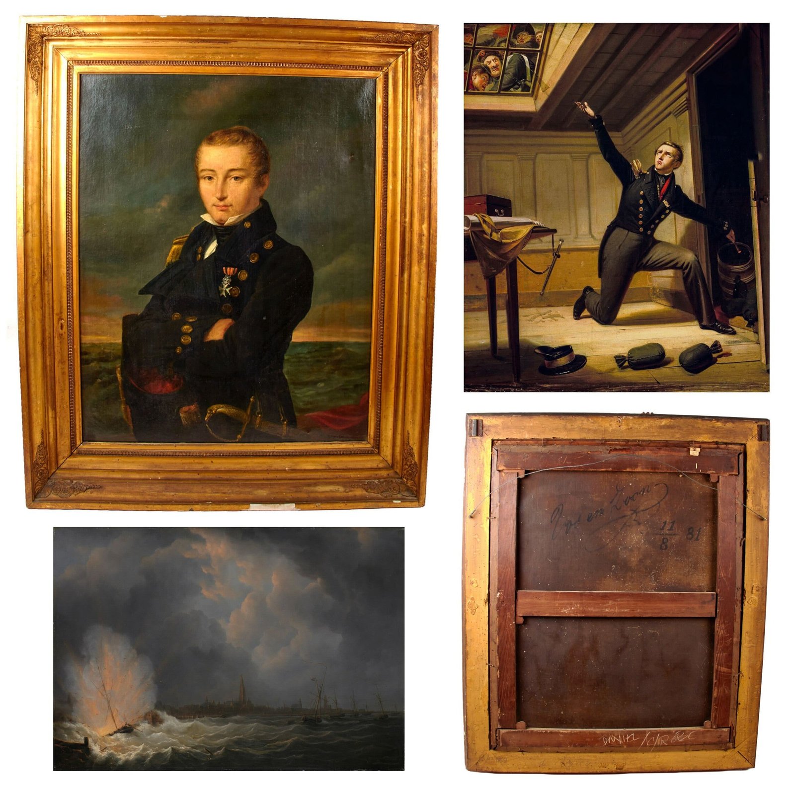 Original Dutch Belgian Revolution Oil Painting Portrait of Public Hero Jan van Speyk in Original Frame - c. 1830 - 37¼ x 44⅝”