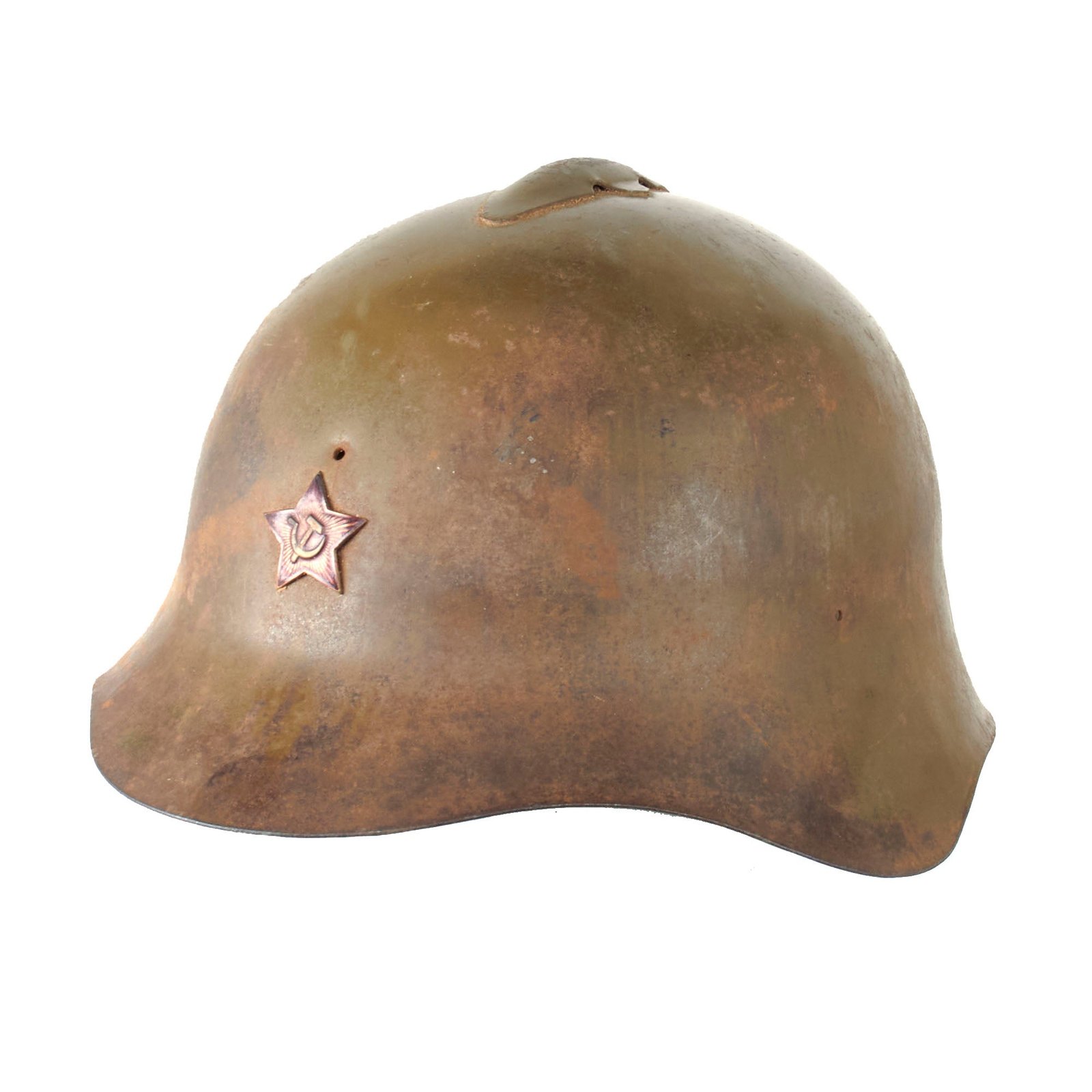 Original WWII Russian M36 Soviet SSh-36 Steel Combat Helmet with Enamel Star Badge