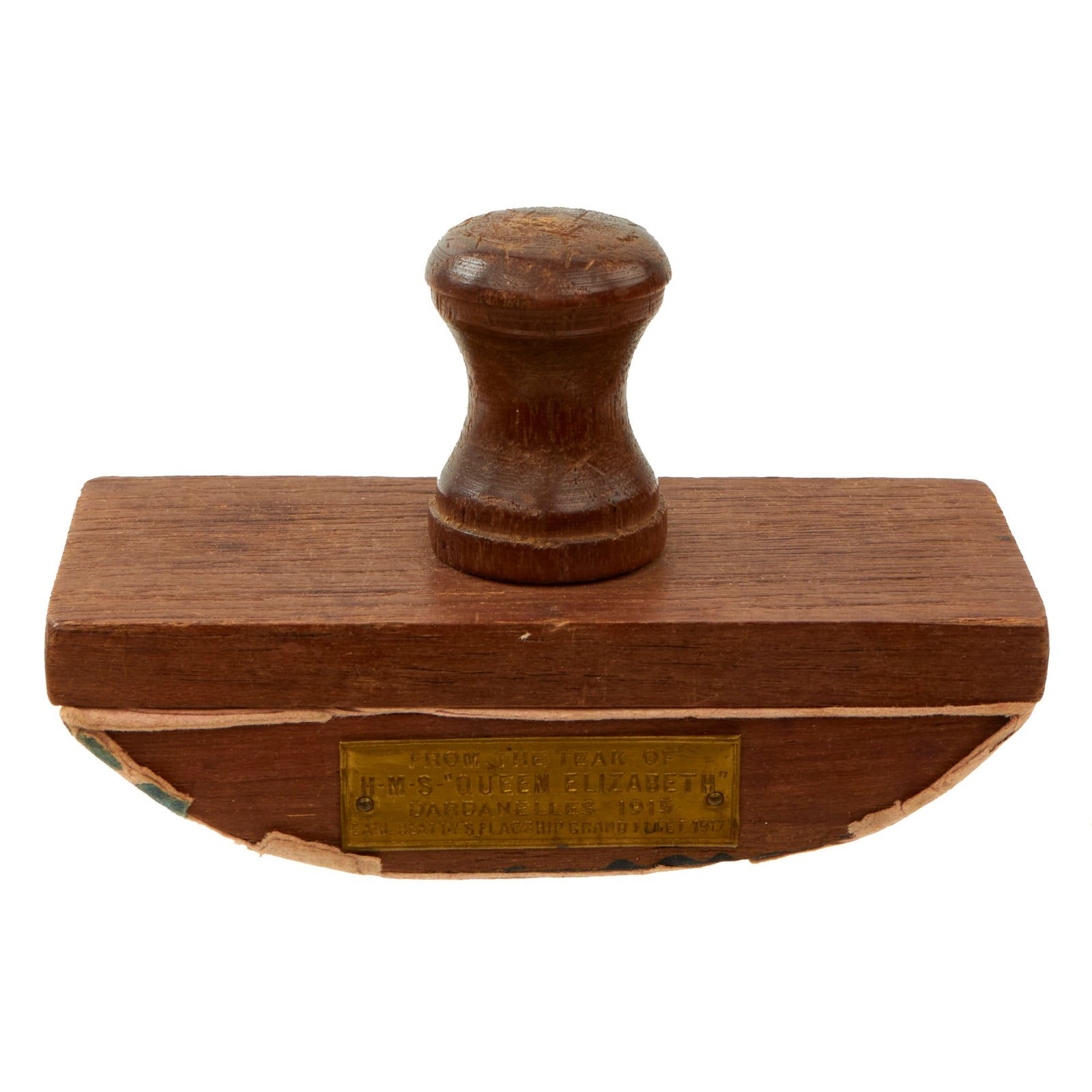 Original British WWI Stamp Made from Teak of HMS Queen Elizabeth - Earl Beatty’s Flagship of Grand Fleet in 1917