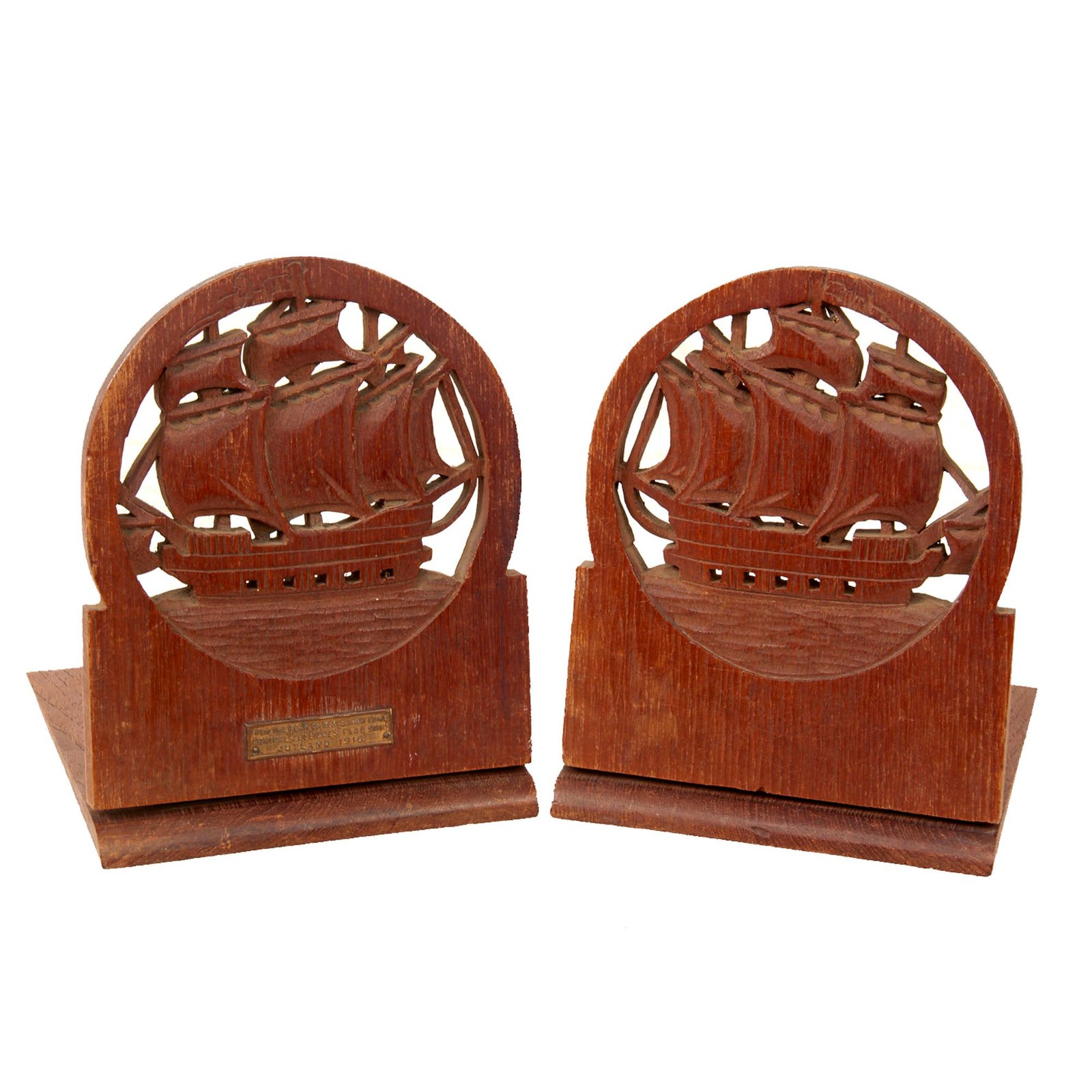 Original British WWI Bookends Made from Teak of Admiral Jellicoe’s Flagship HMS Iron Duke - Fought at 1916 Battle of Jutland