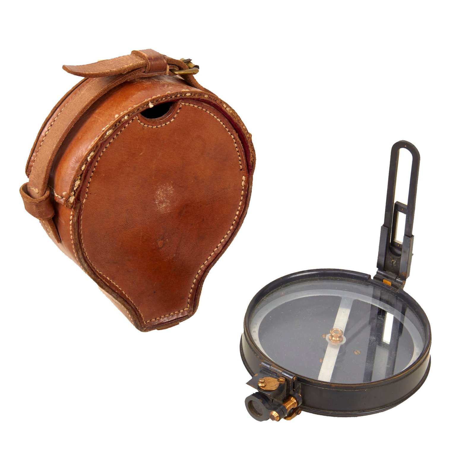 Original British WWII RAF Stanley Prismatic Compass Unit Marked to 5016th Airfield Construction Squadron in Original Case