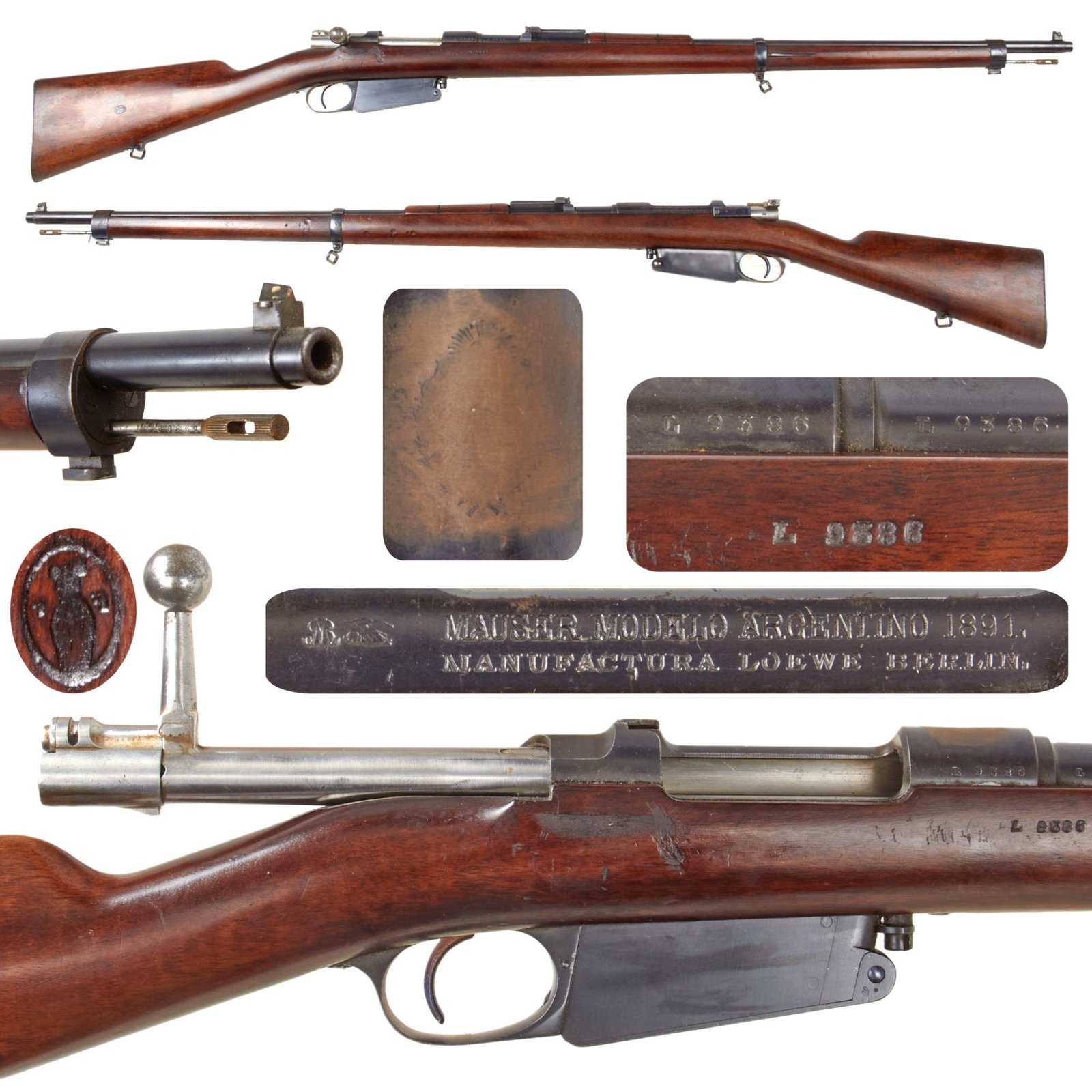 Original German M1891 Argentine Mauser Rifle by Ludwig Loewe Made in 1895 with Figured Butt Stock - Matching Serial L 9386