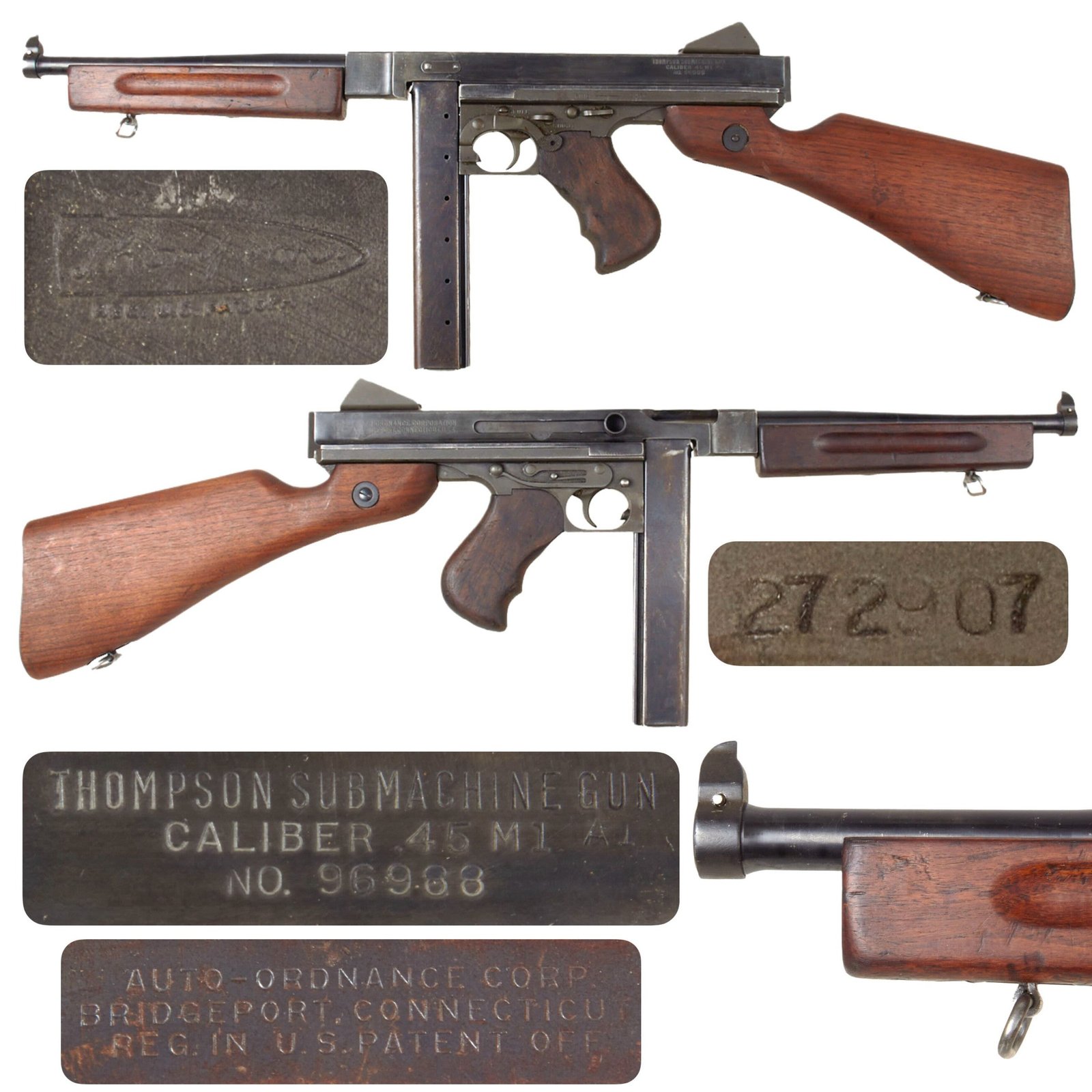 Original U.S. WWII Thompson M1A1 Display Submachine Gun Serial 96988 with Magazine - Original WWII Parts