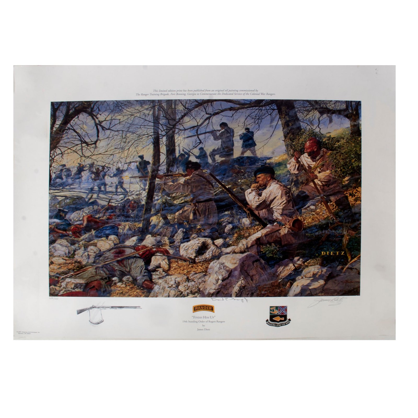 Original Signed Limited Edition Print: “Finish Him Up” by James Dietz Signed by Ranger David E. Grange Jr. - 23 x 31½” - 636/1000