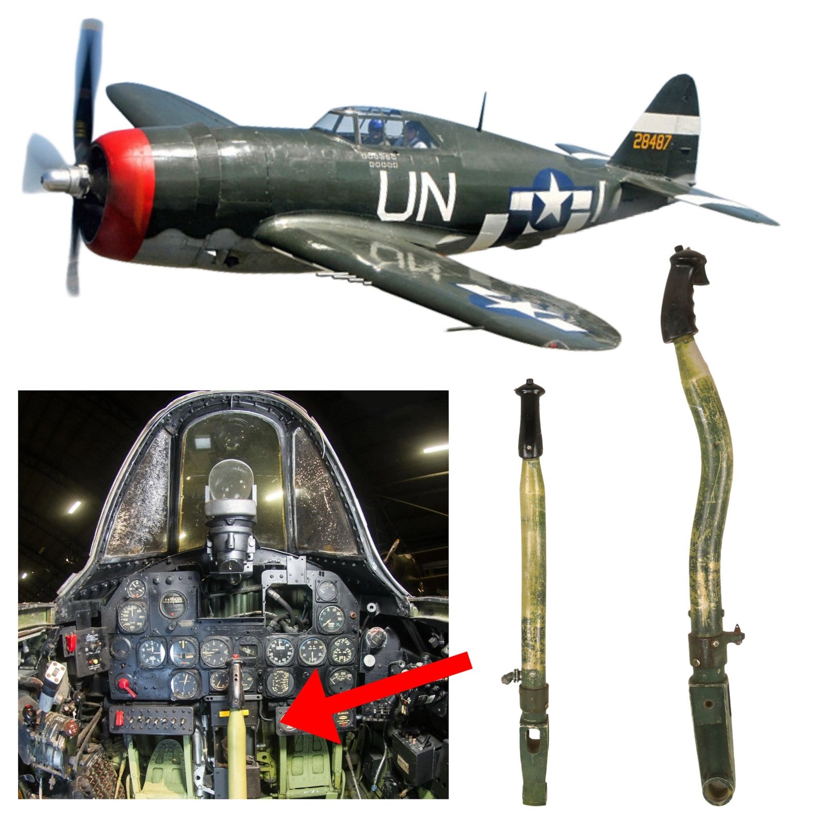 Buy Original U.S. WWII Republic P-47 Thunderbolt Control Stick Assembly with Original Paint | Original Firearms Antique For Sale