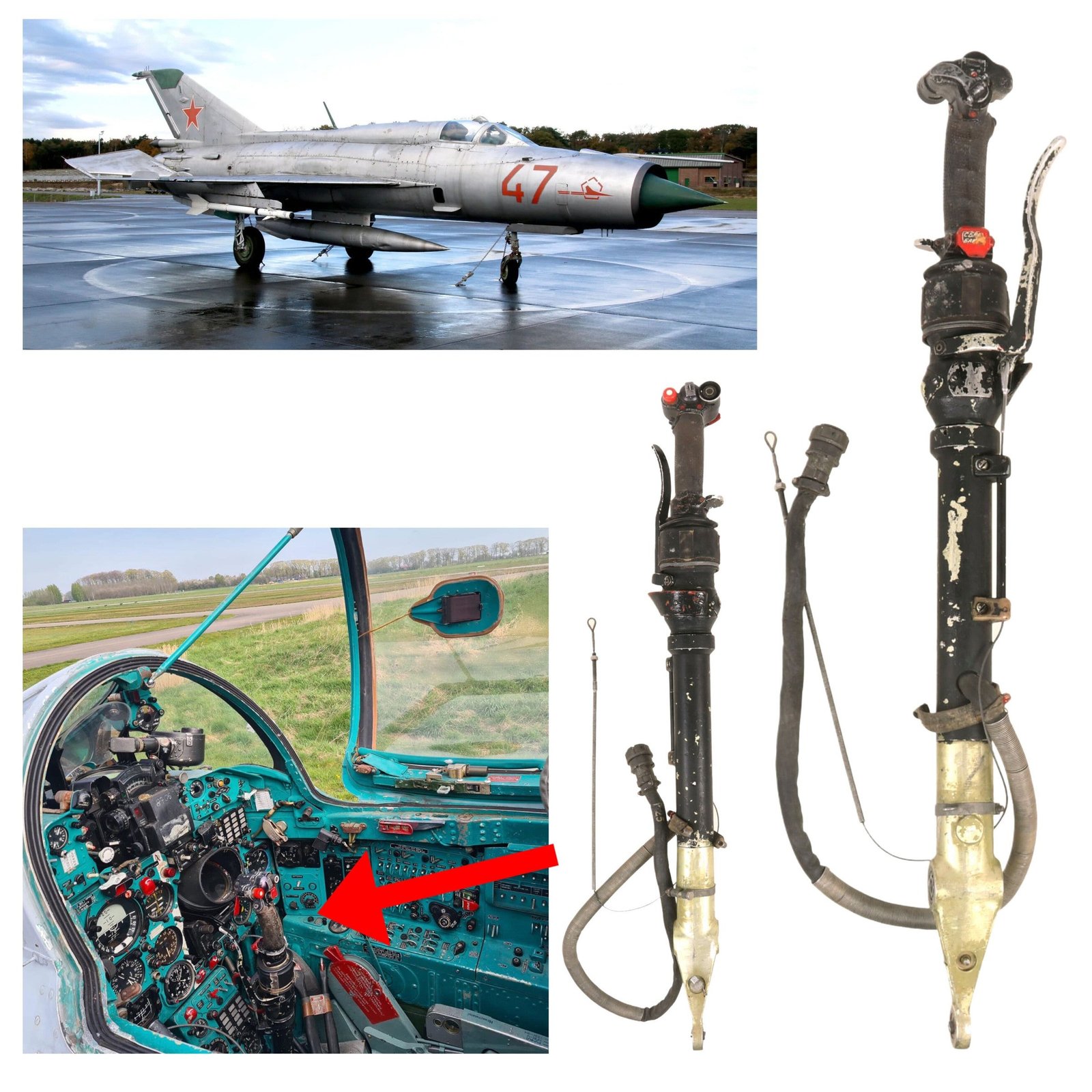 Buy Original Soviet Cold War Mikoyan-Gurevich MiG-21 Supersonic Jet Fighter Control Stick Assembly with Wiring | Original Firearms Antique For Sale