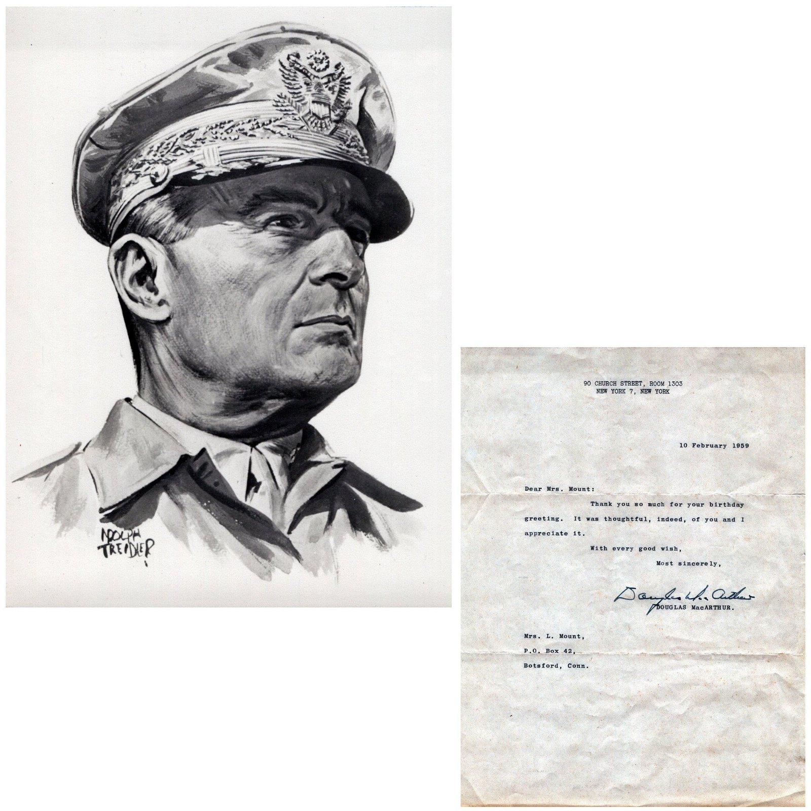 Buy Original U.S. Post-WWII Douglas MacArthur Autopen Signature on 1959 Letter with Photo | Original Firearms Antique For Sale