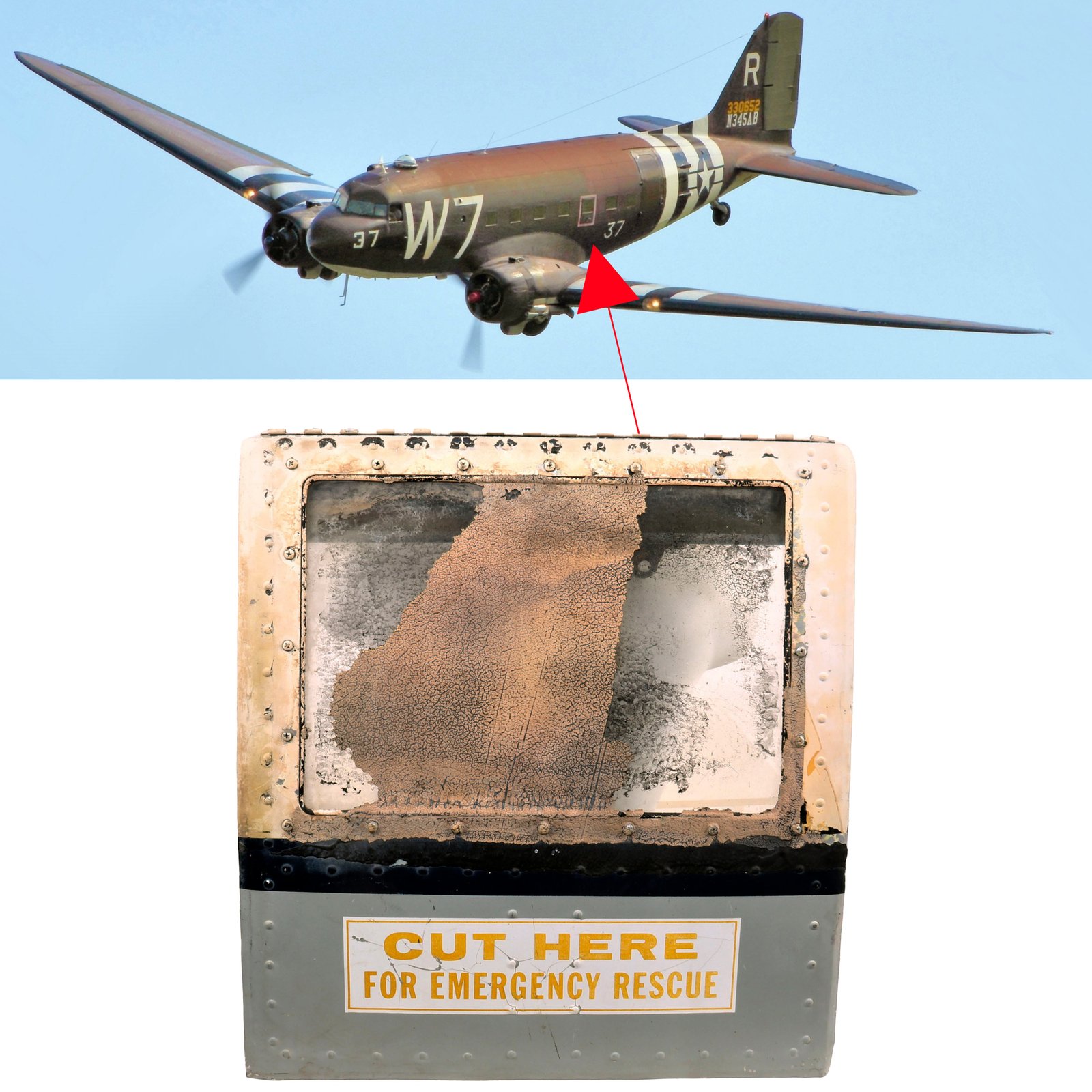 Buy Original U.S. WWII Douglas C-47 Skytrain Auxiliary Exit Window | Original Firearms Antique For Sale