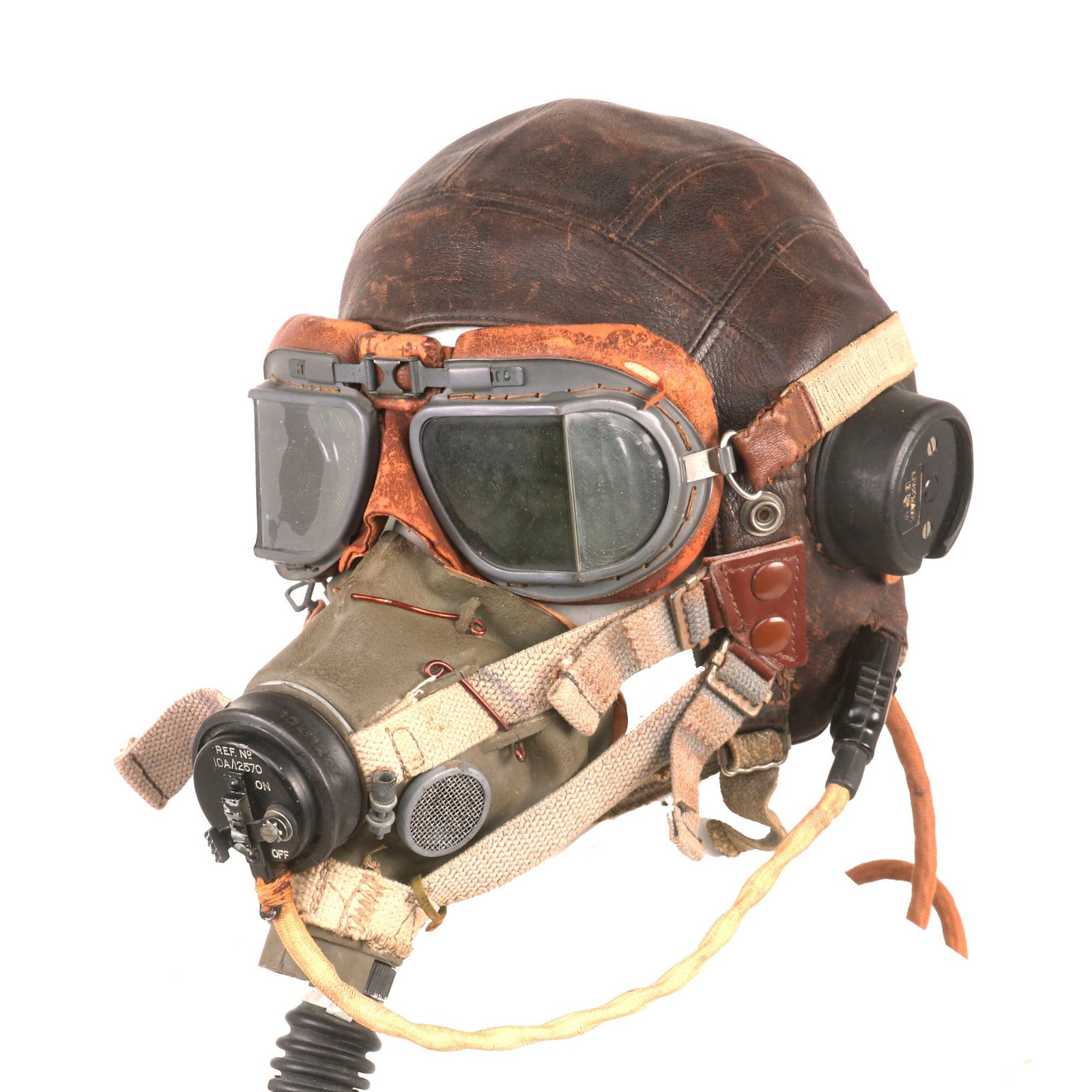 Buy Original British WWII RAF Type C Leather Flying Helmet with Mk. VIII Goggles & Type E* Oxygen Mask | Original Firearms Antique For Sale