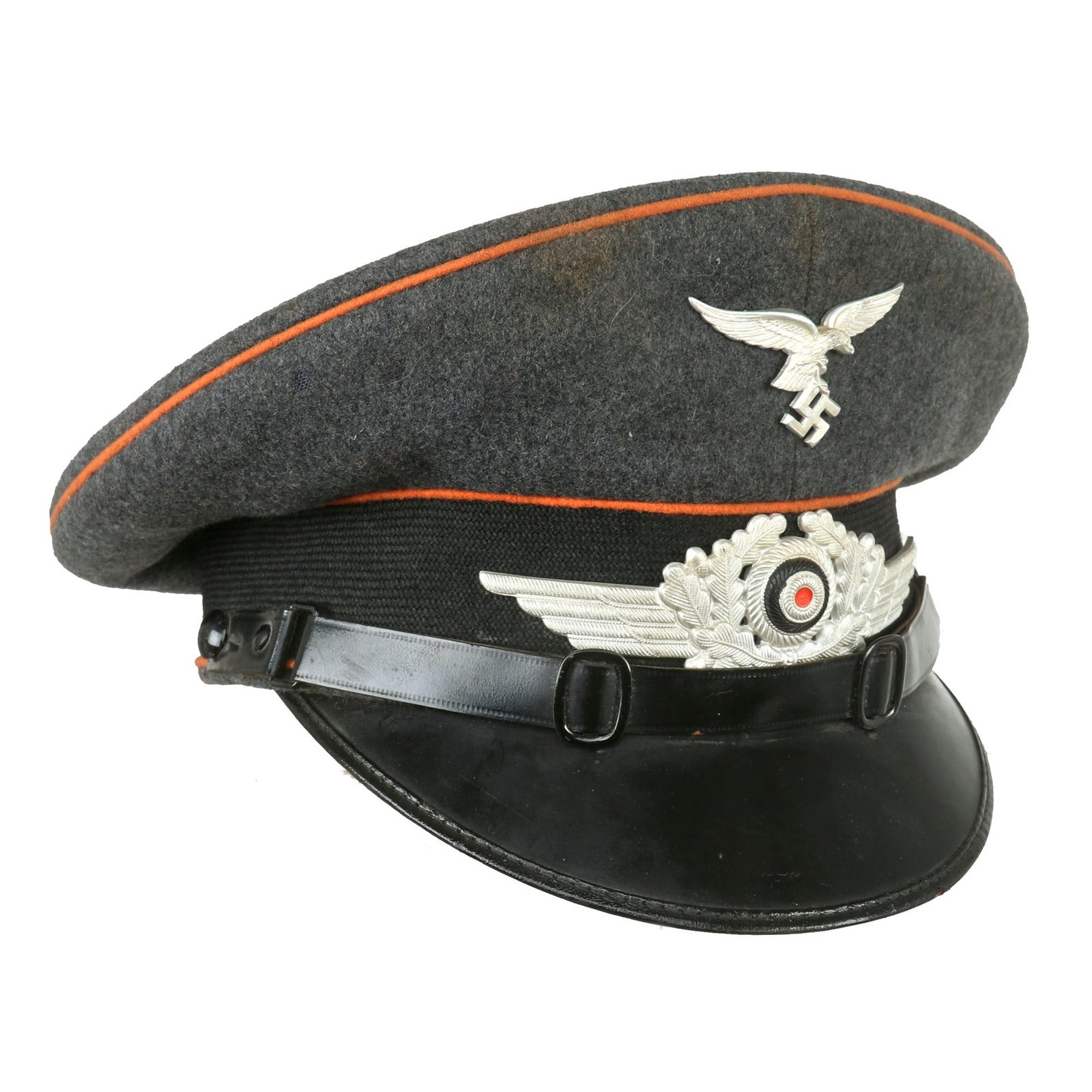 Buy Original German WWII 1937 Dated Luftwaffe Signals Unit Marked EM/NCO Visor Cap by CRIHA Christian Haug - Size 55 | Original Firearms Antique For Sale