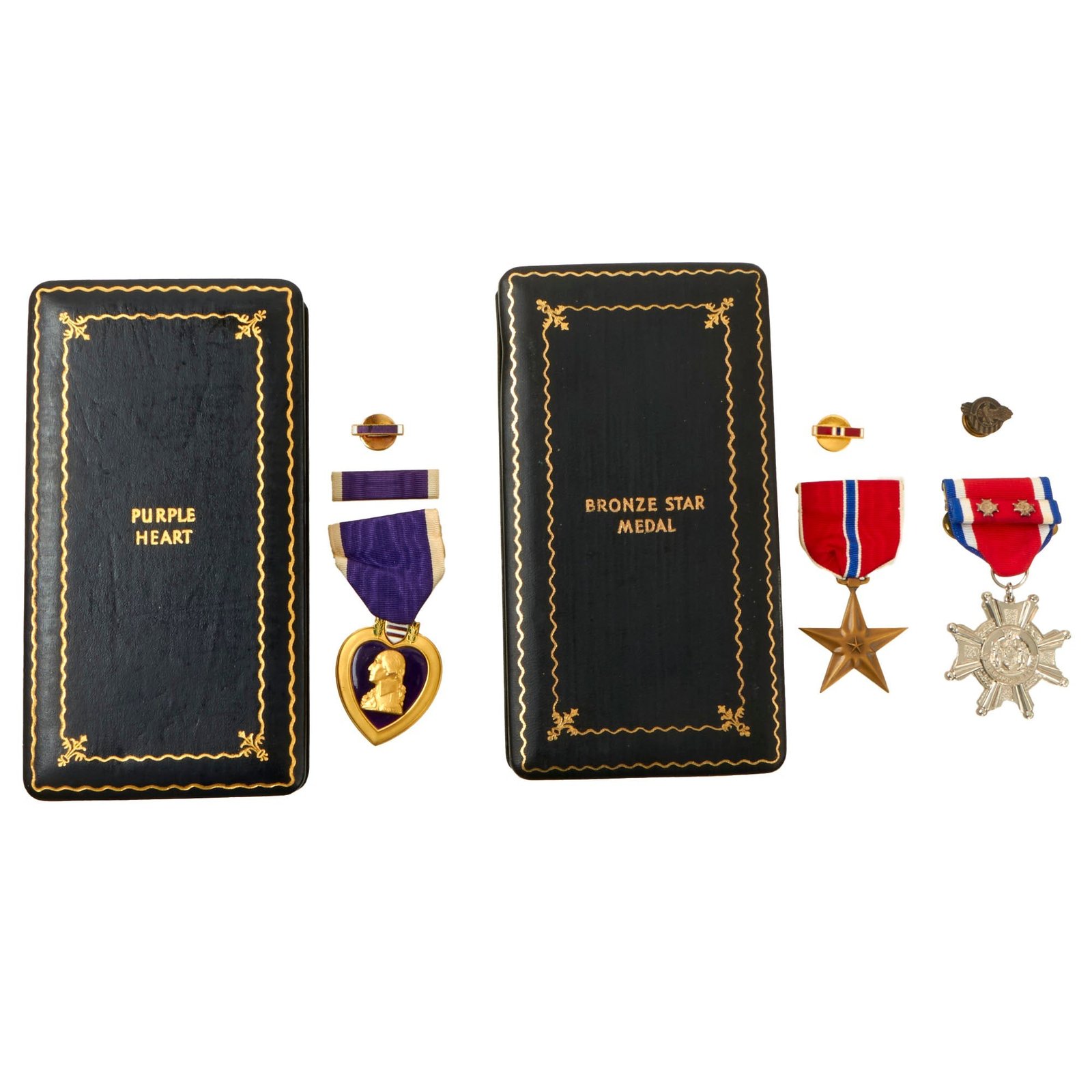 Buy Original U.S. WWII 100th Infantry Division Engraved Purple Heart & Bronze Star Medal Grouping with Original Boxes - Howard Alan Shlay, 398th Infantry Regiment | Original Firearms Antique For Sale