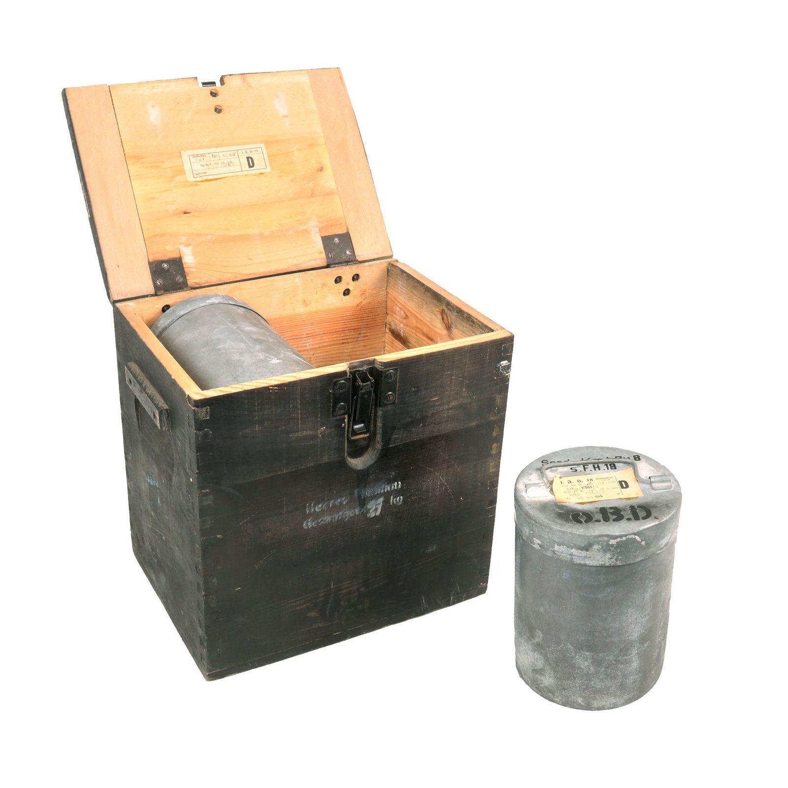 Buy Original German WWII 10.5cm leFH 18 Light Field Howitzer Propellent Crate with Steel Canisters - Dated 1944 | Original Firearms Antique For Sale