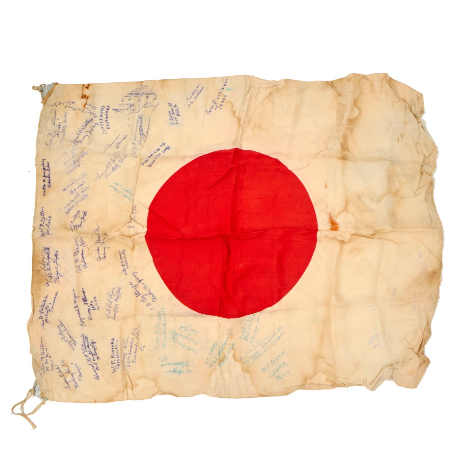 Buy Original Japanese WWII USMC Captured Flag with 40 Signatures of Marines from Various Units - 26 x 34” | Original Firearms Antique For Sale