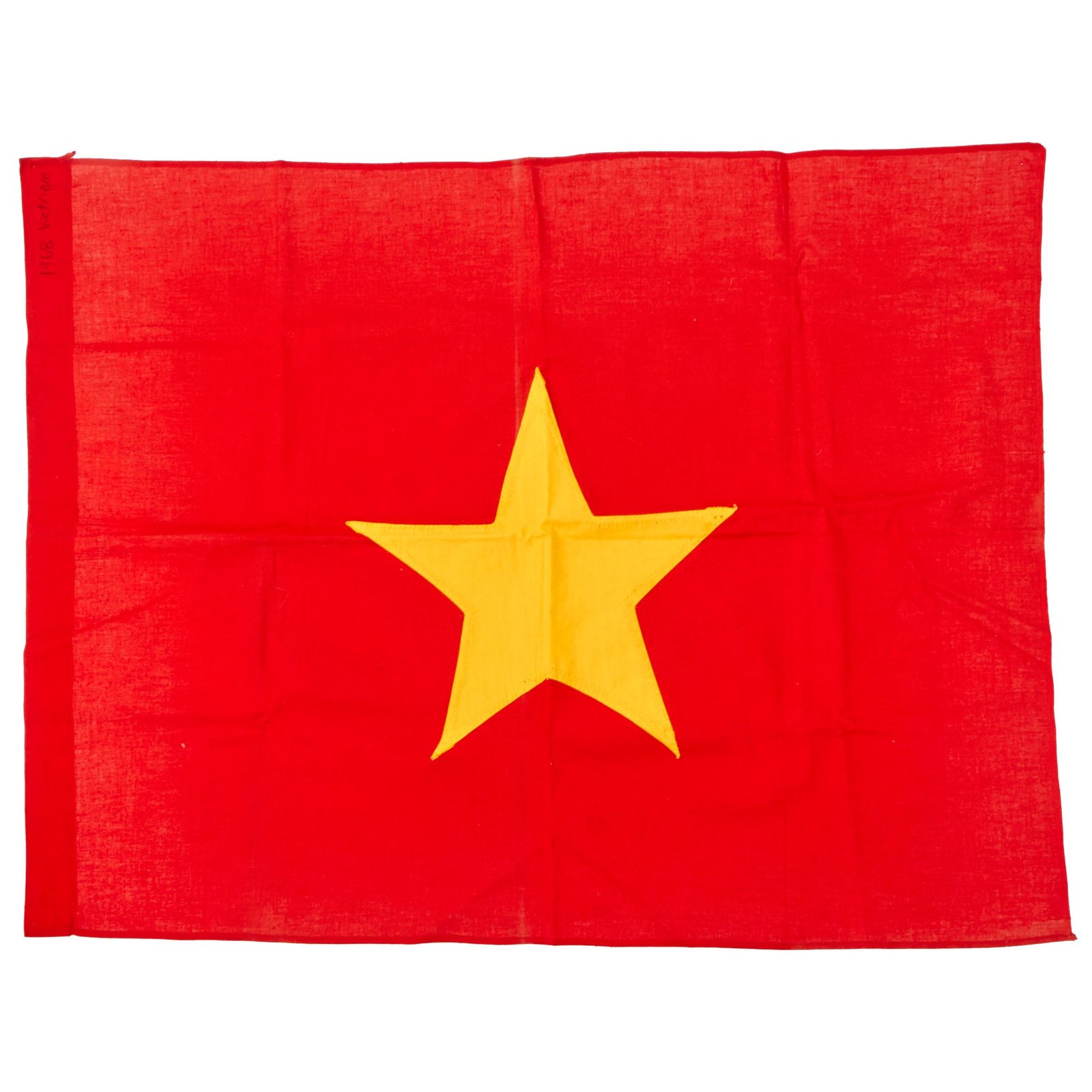 Buy Original U.S. Vietnam War Bringback North Vietnamese People’s Army Flag with 1968 Vietnam Inscription - 21 ½ x 27” | Original Firearms Antique For Sale