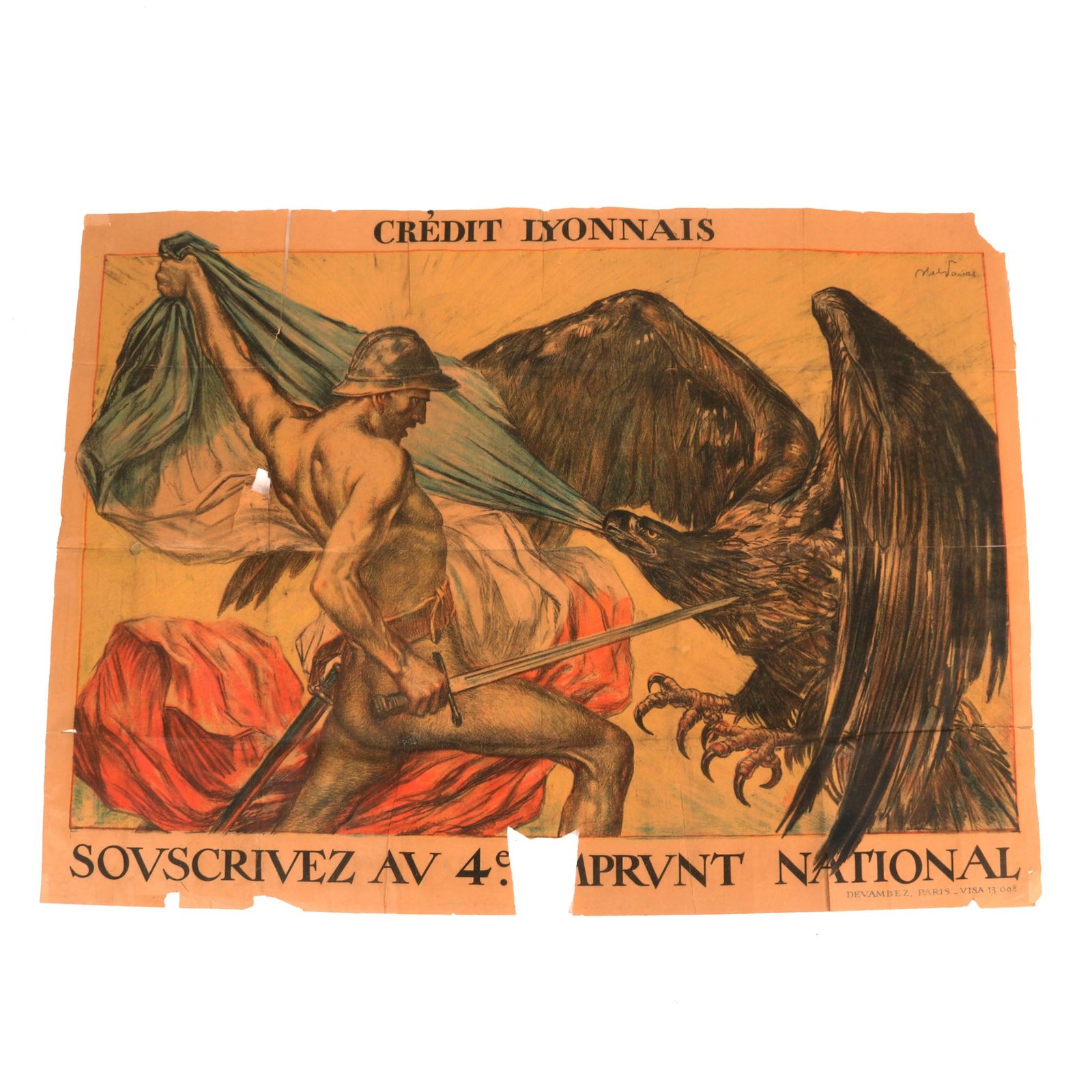 Buy Original French WWI Crédit Lyonnais 4th National Bond Propaganda Poster - 30¾ x 43¼” | Original Firearms Antique For Sale