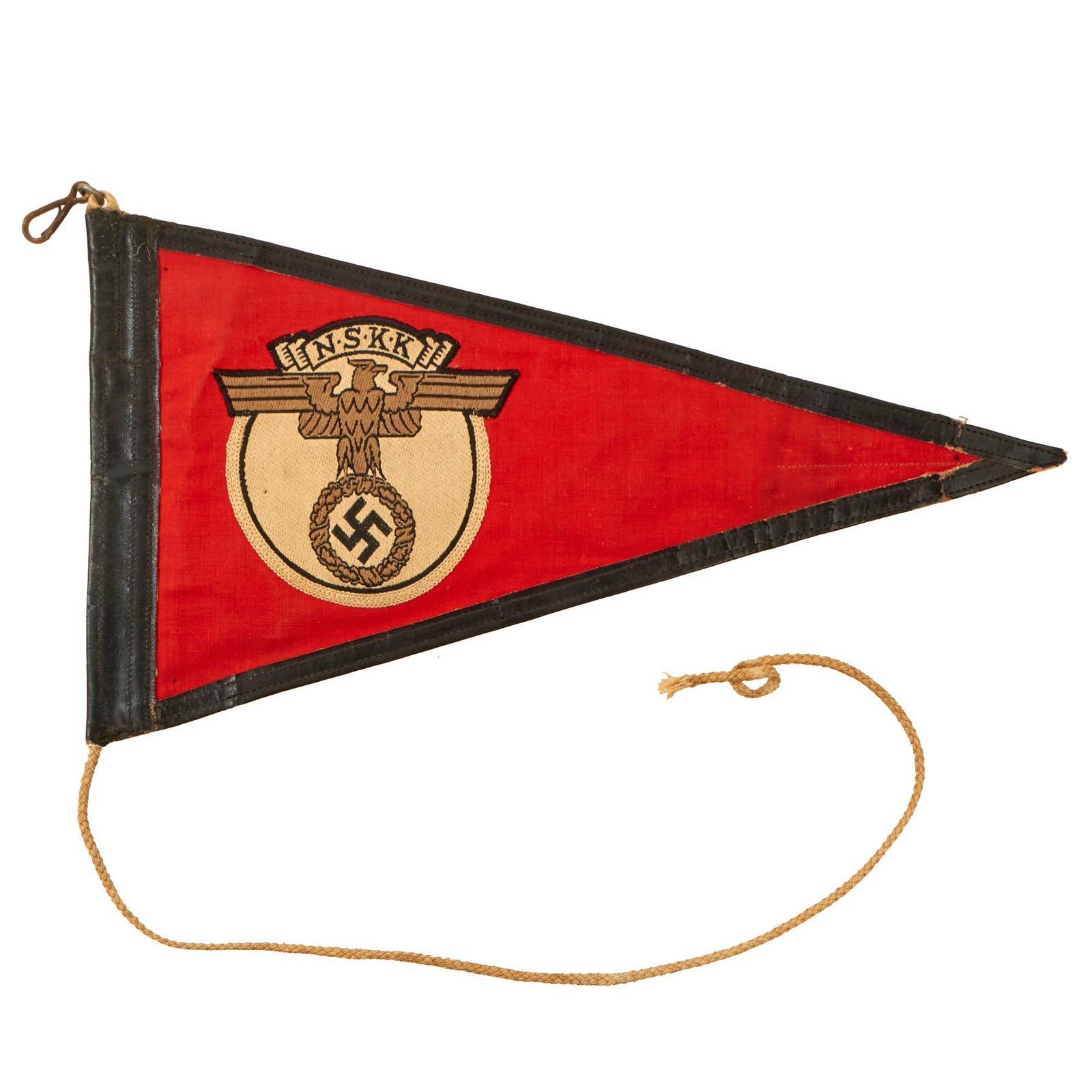 Buy Original German WWII NSKK Vehicle Staff Car Pennant Flag with Faux Leather Trim - 6 ⅝" x 12" | Original Firearms Antique For Sale