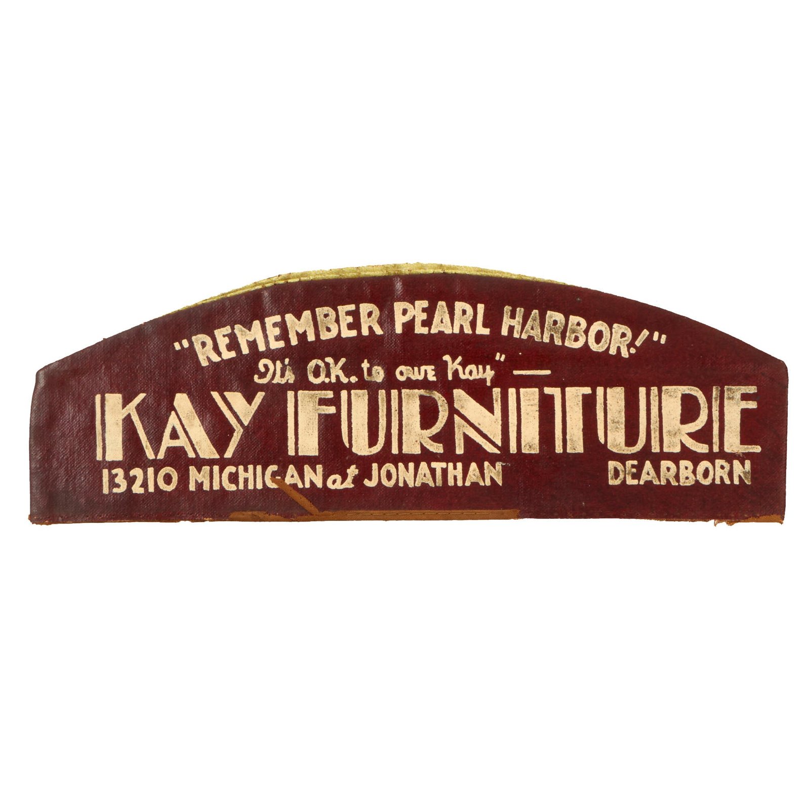 Buy Original U.S. WWII “Remember Pearl Harbor” Homefront Advertisement Fold Hat for Kay Furniture | Original Firearms Antique For Sale