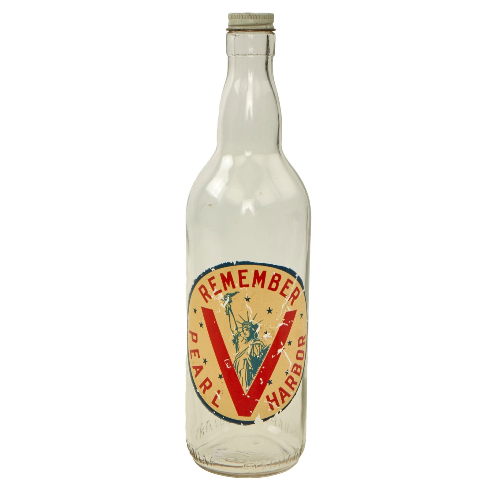 Buy Original U.S. WWII “Remember Pearl Harbor” Victory Loan Glass Bottle & Cap | Original Firearms Antique For Sale