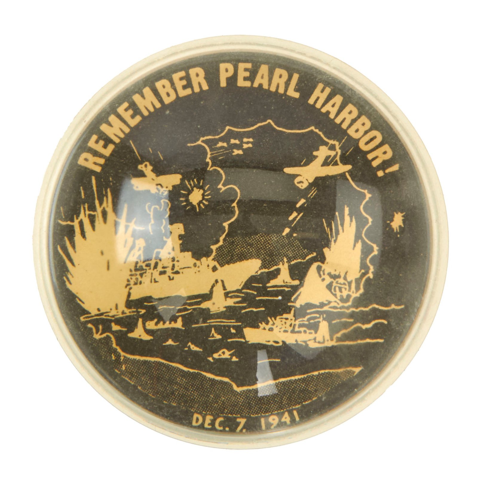 Buy Original U.S. WWII “Remember Pearl Harbor” Glass Paperweight by Newton Mfg. Co. | Original Firearms Antique For Sale