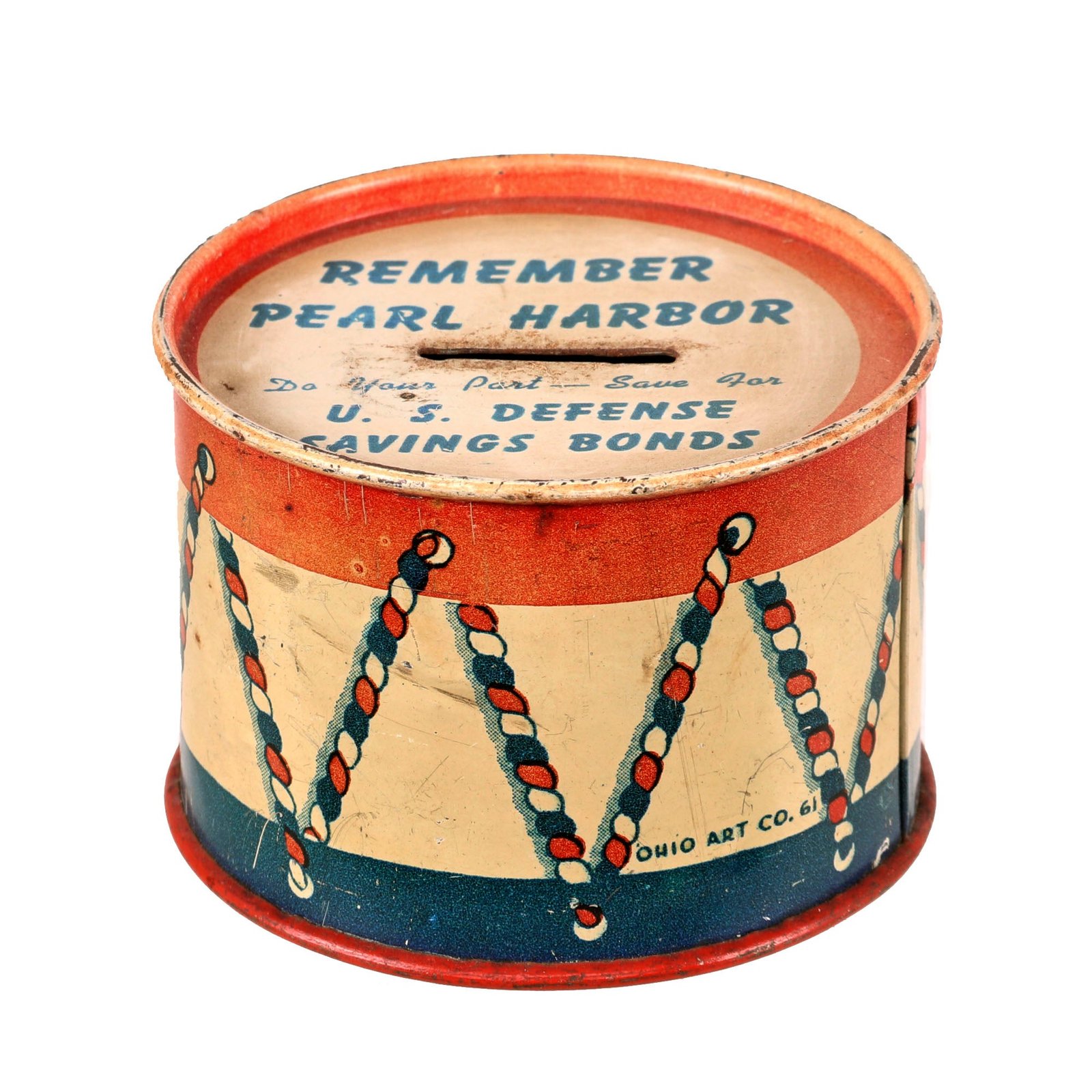 Buy Original U.S. WWII “Remember Pearl Harbor” Defense Saving Bonds Donation Drum Tin | Original Firearms Antique For Sale